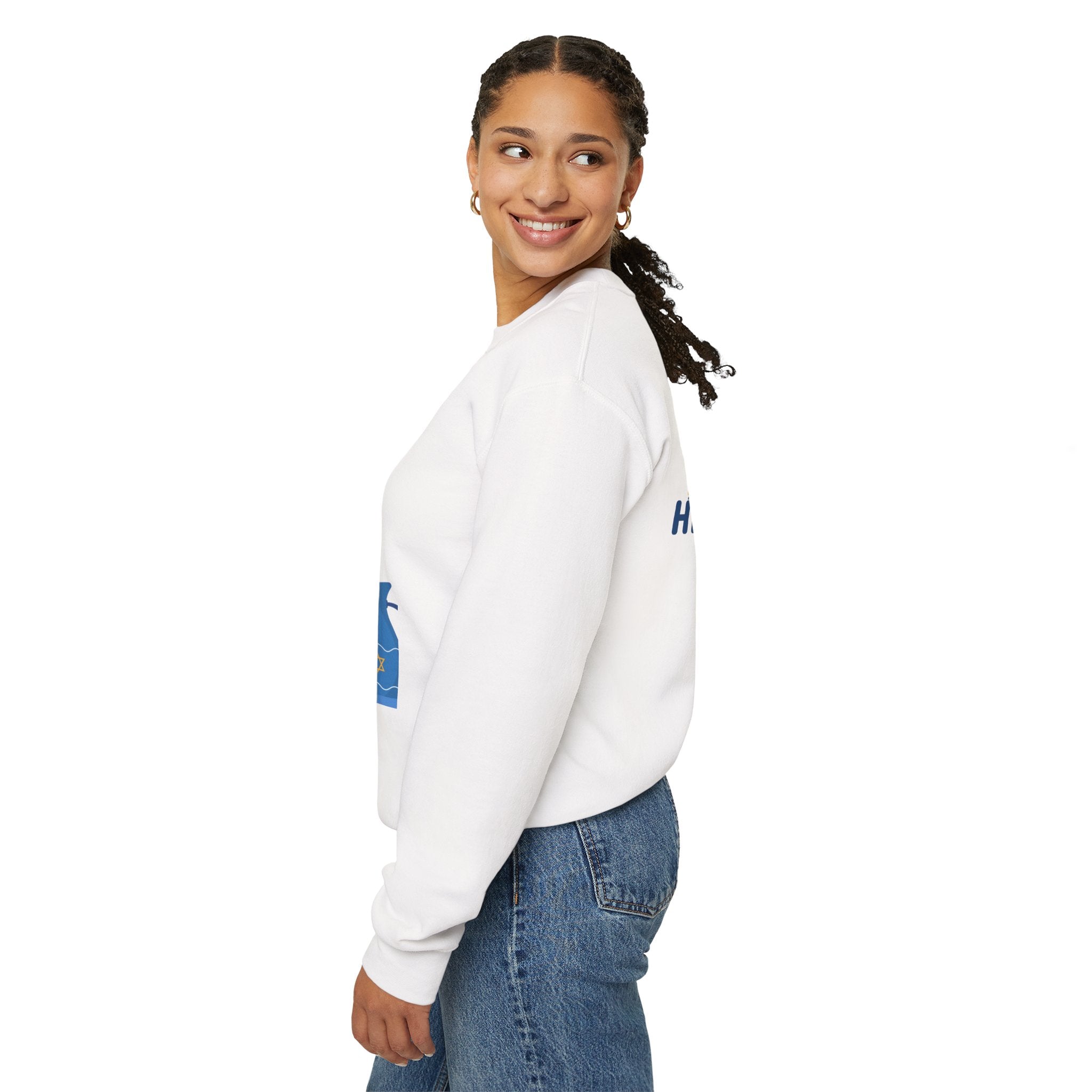 Hanukkah Crewneck Sweatshirt — Menorah, Dreidel & ‘Happy Hanukkah’ Holiday Sweater