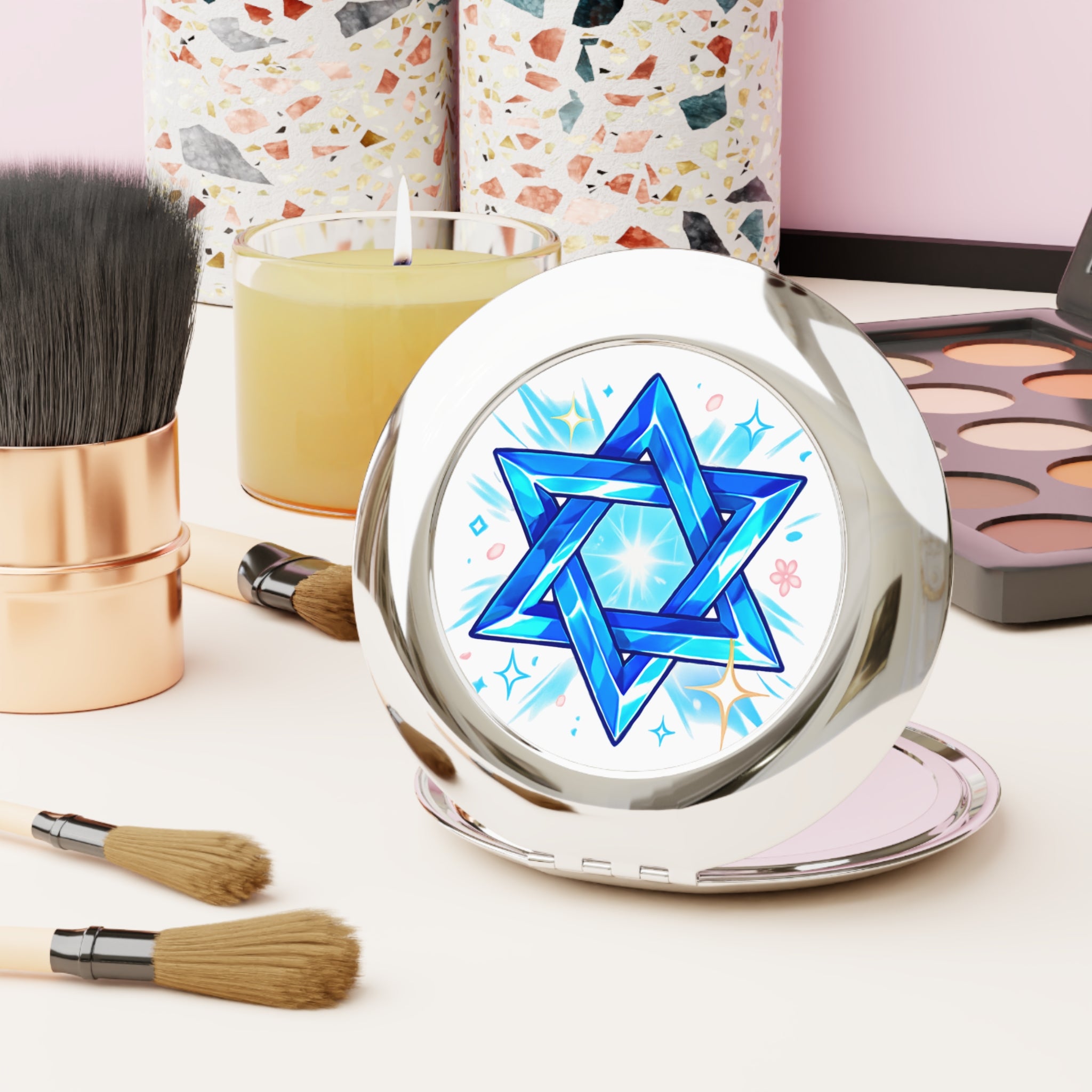 Compact Travel Mirror — Blue Star of David Decorative Pocket Mirror