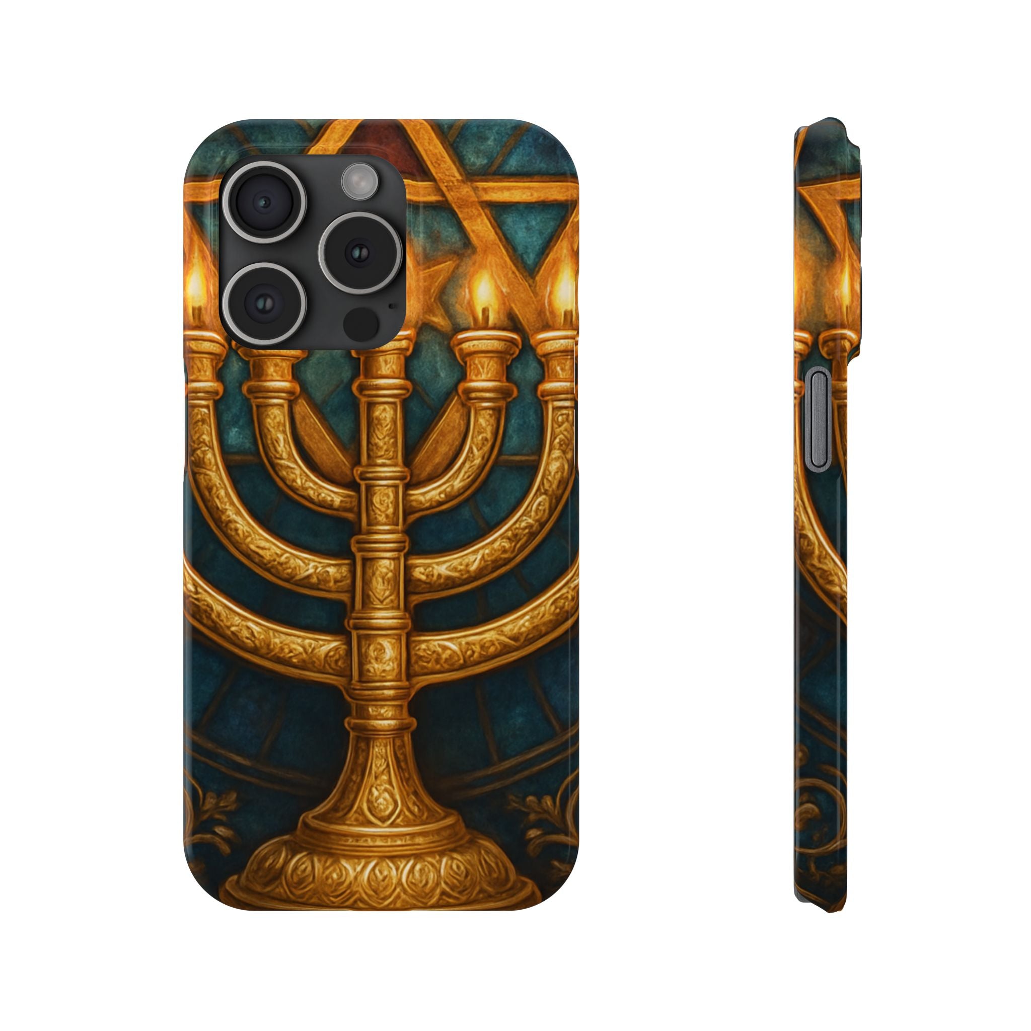 Menorah Slim Phone Case — Gold Hanukkah Dreidel Design