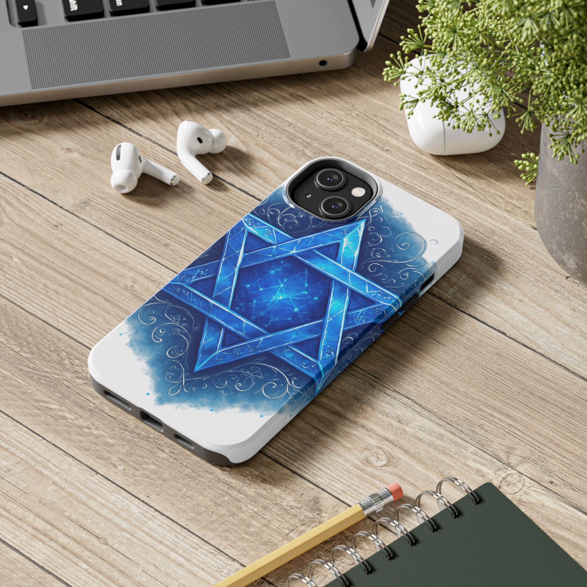 Jewish Star of David Blue Watercolor Tough Phone Case — Protective Jewish Symbol Phone Cover