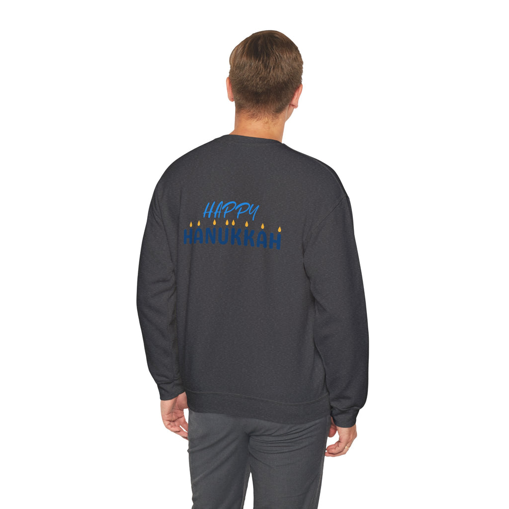Hanukkah Crewneck Sweatshirt — Menorah, Dreidel & ‘Happy Hanukkah’ Holiday Sweater