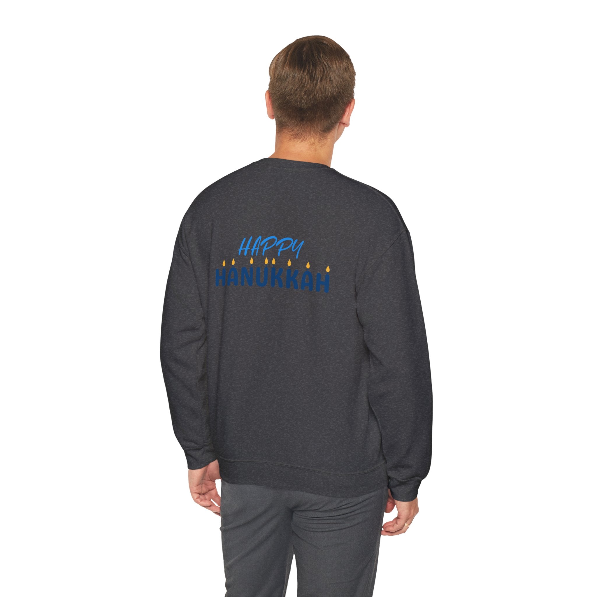 Hanukkah Crewneck Sweatshirt — Menorah, Dreidel & ‘Happy Hanukkah’ Holiday Sweater