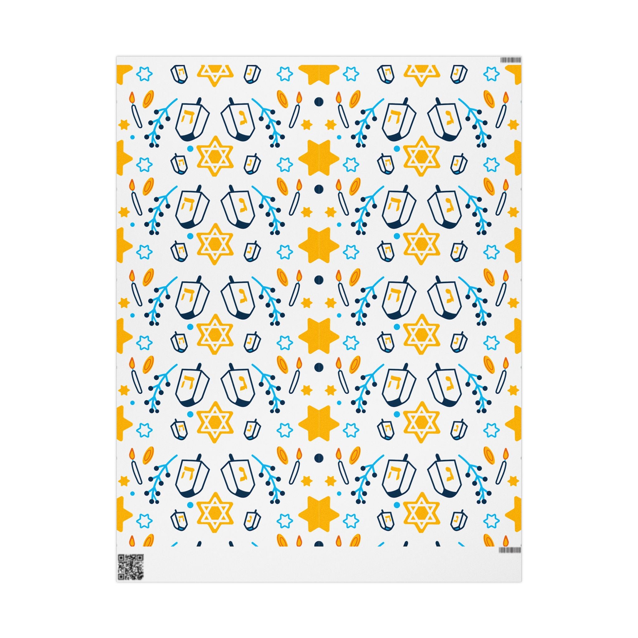 Hanukkah Star & Dreidel Wrapping Paper Roll — Blue & Gold Holiday Gift Wrap
