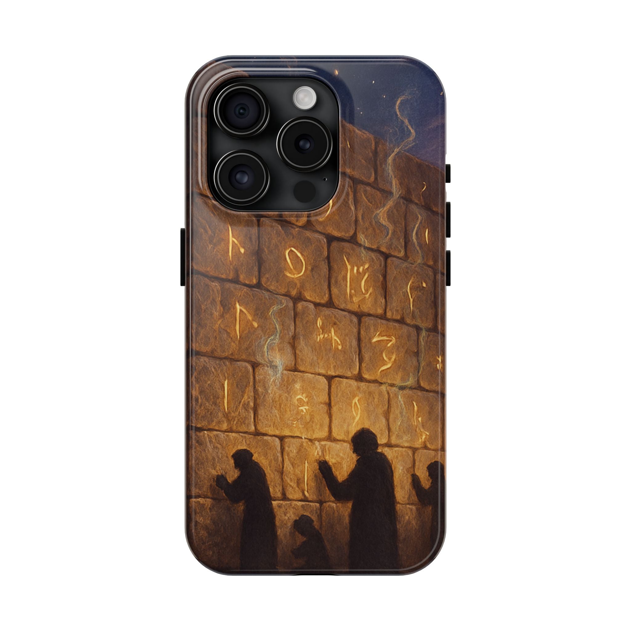 Jewish western Wall Illustration Phone Case — Prayer Silhouettes, Jerusalem Religious Art