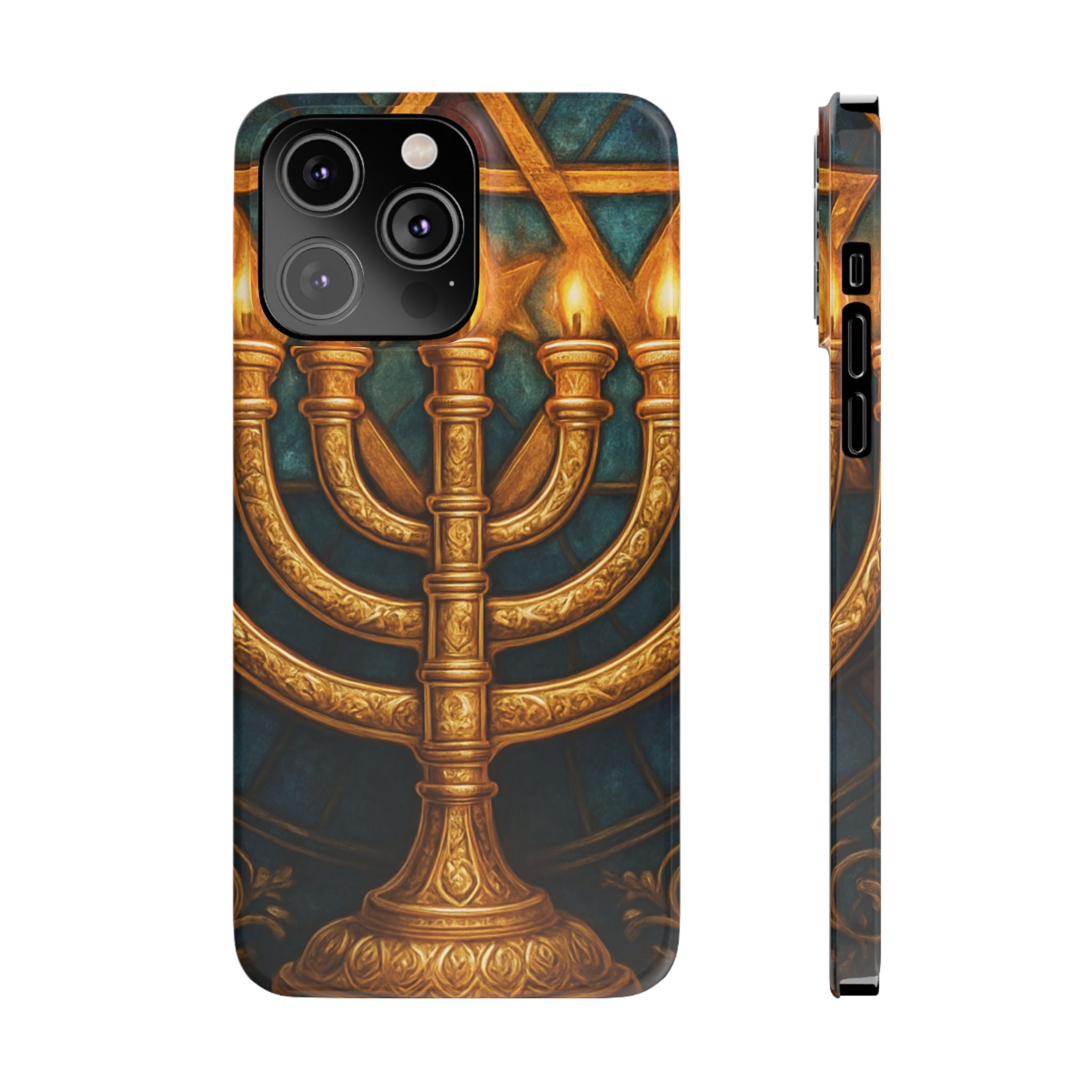 Menorah Slim Phone Case — Gold Hanukkah Dreidel Design