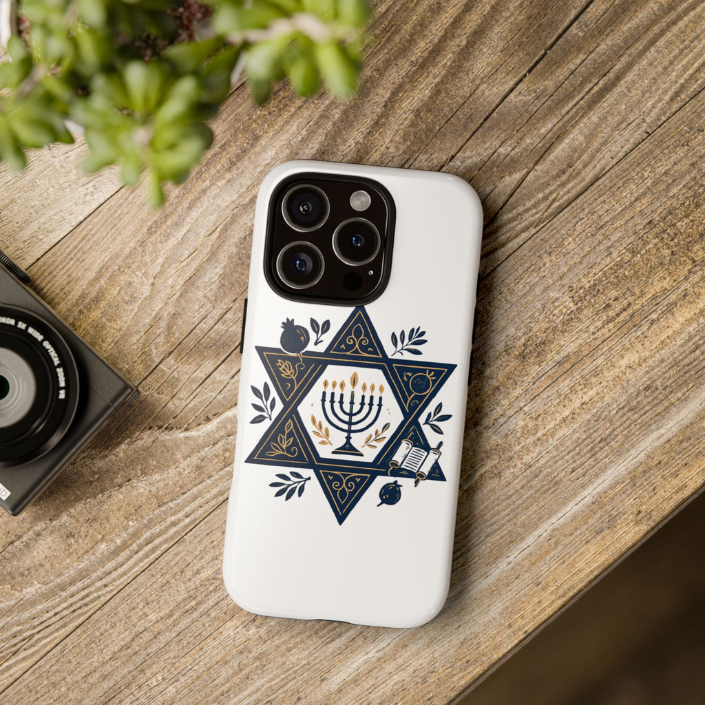 Jewish Star of David Menorah Phone Case — Jewish Hanukkah Symbol Protective Cover