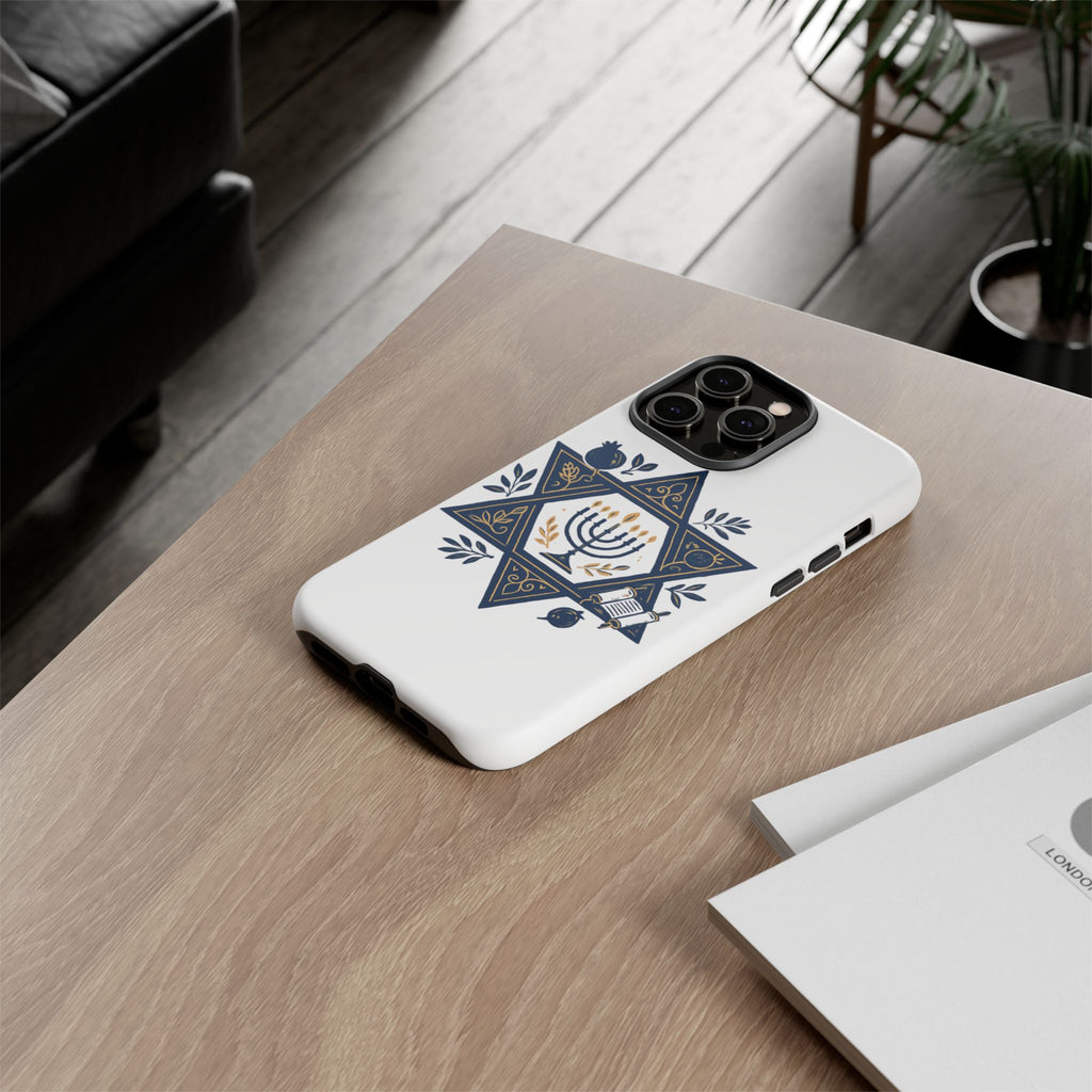 Jewish Star of David Menorah Phone Case — Jewish Hanukkah Symbol Protective Cover