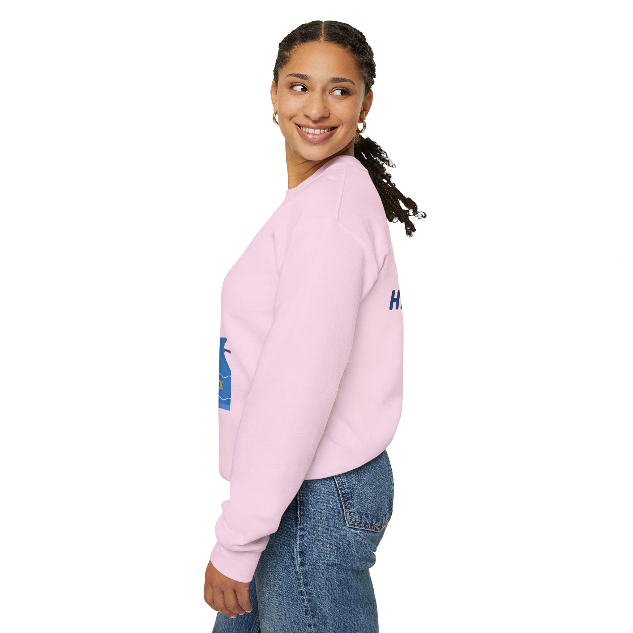 Hanukkah Crewneck Sweatshirt — Menorah, Dreidel & ‘Happy Hanukkah’ Holiday Sweater