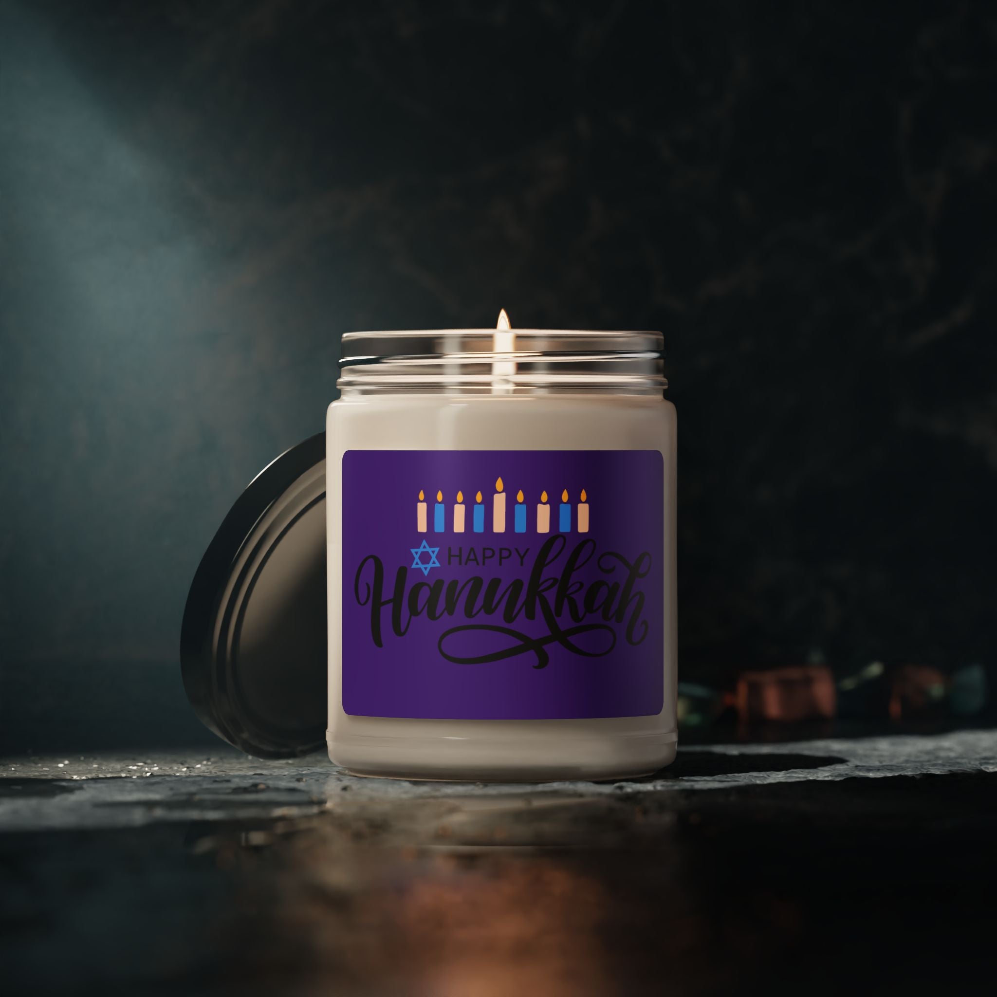 Hanukkah Soy Candle — 9oz Scented Holiday Candle (Happy Hanukkah Menorah Design)