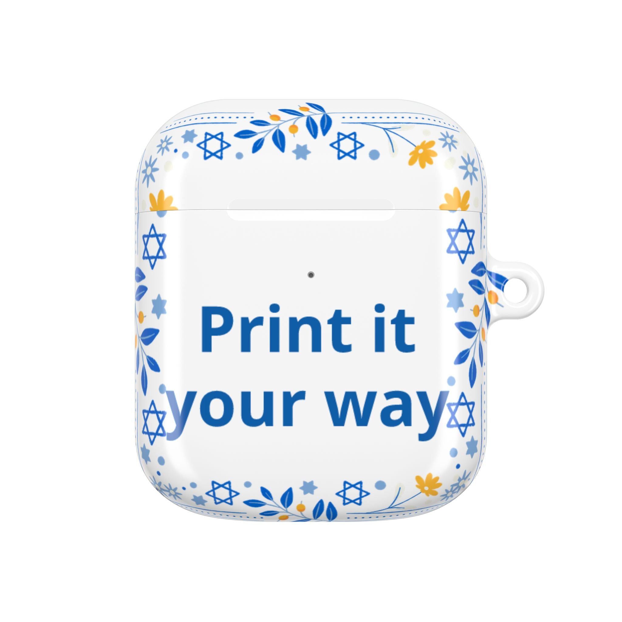 Custom Hanukkah AirPod Case — Blue & Gold Star of David Floral Design (Print It Your Way)