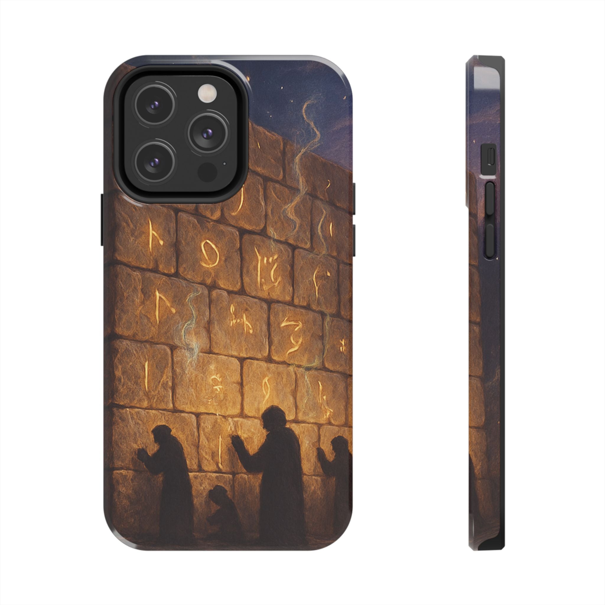 Jewish western Wall Illustration Phone Case — Prayer Silhouettes, Jerusalem Religious Art
