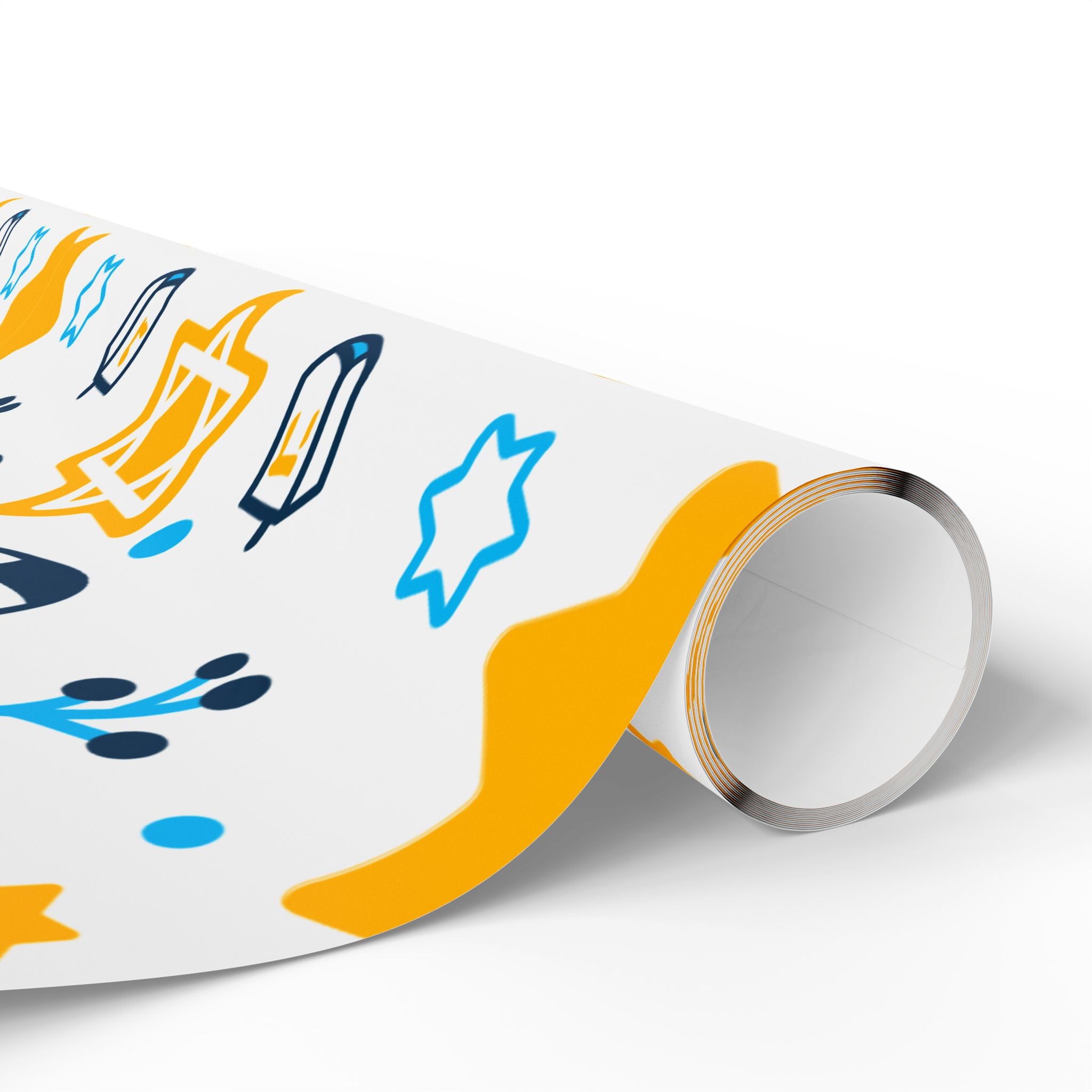 Hanukkah Star & Dreidel Wrapping Paper Roll — Blue & Gold Holiday Gift Wrap