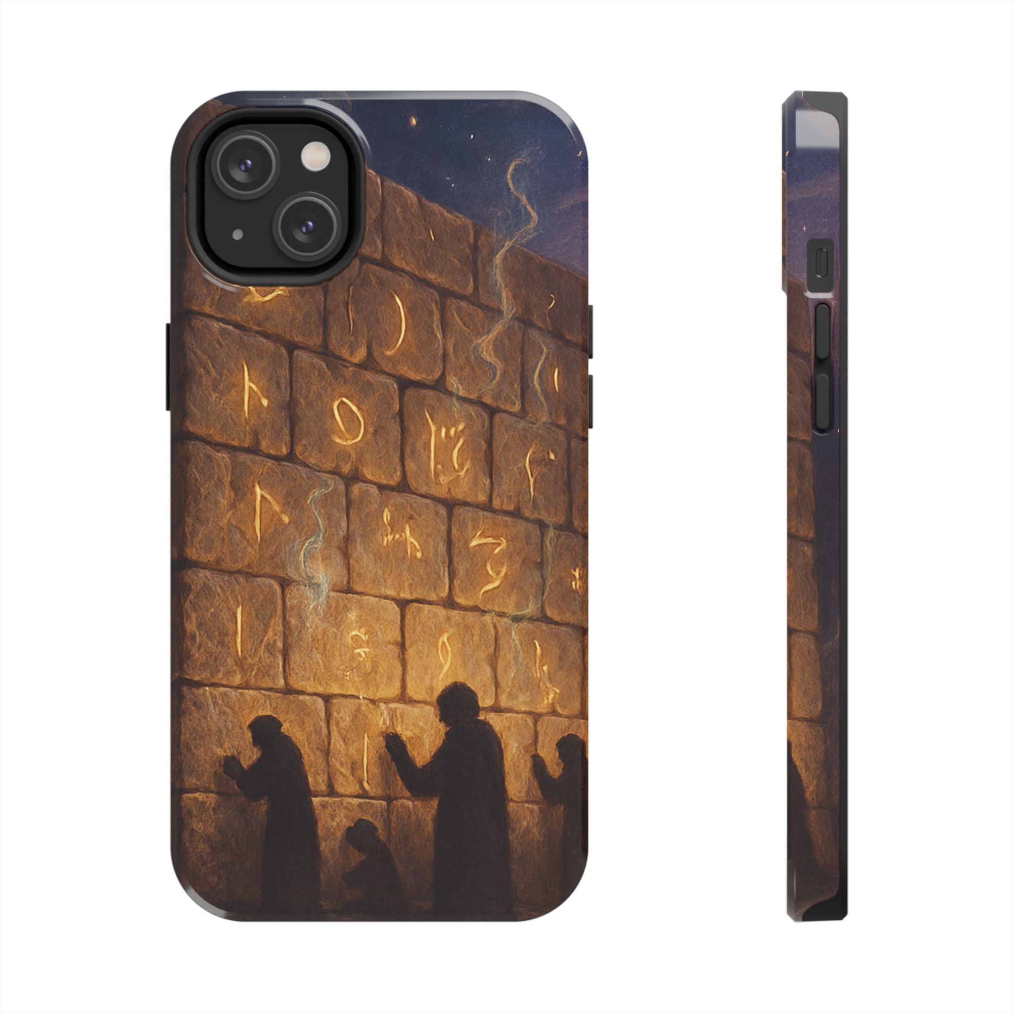 Jewish western Wall Illustration Phone Case — Prayer Silhouettes, Jerusalem Religious Art