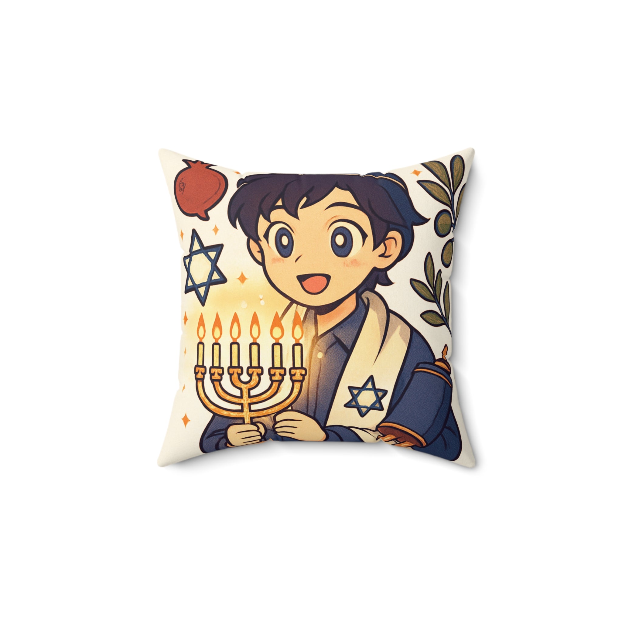 Hanukkah Boy Decorative Pillow — Menorah & Torah Festive Holiday Throw Pillow