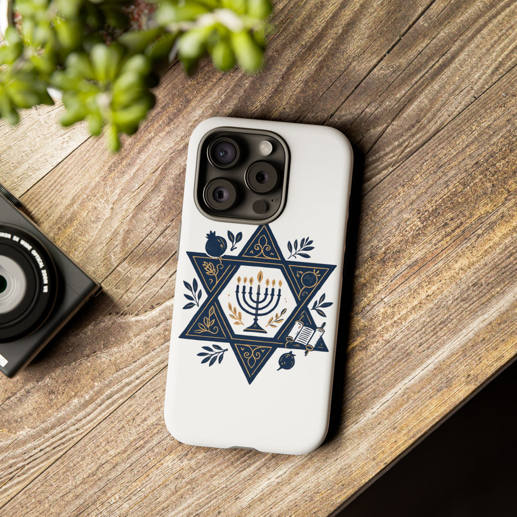 Jewish Star of David Menorah Phone Case — Jewish Hanukkah Symbol Protective Cover