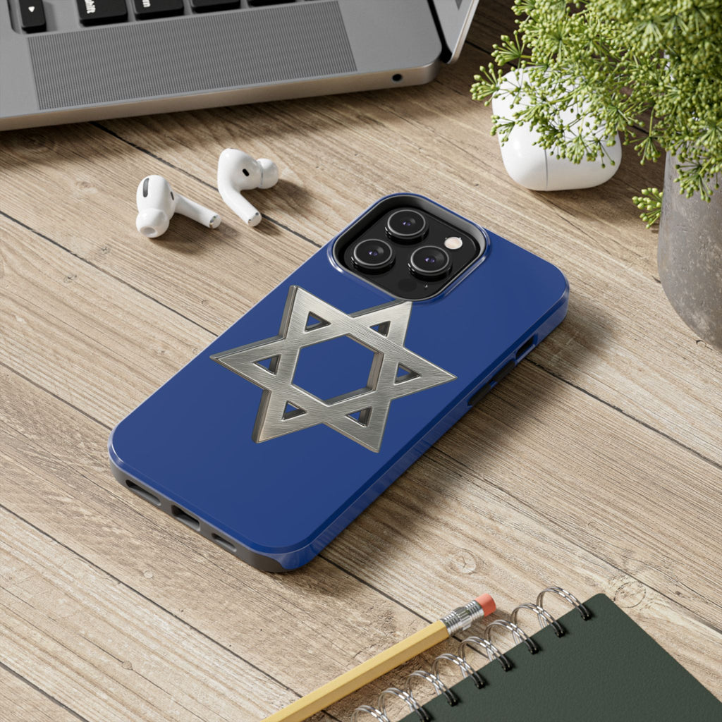 Jewish Blue Phone Case with Silver Star of David – Tough Protective Jewish Religious Design