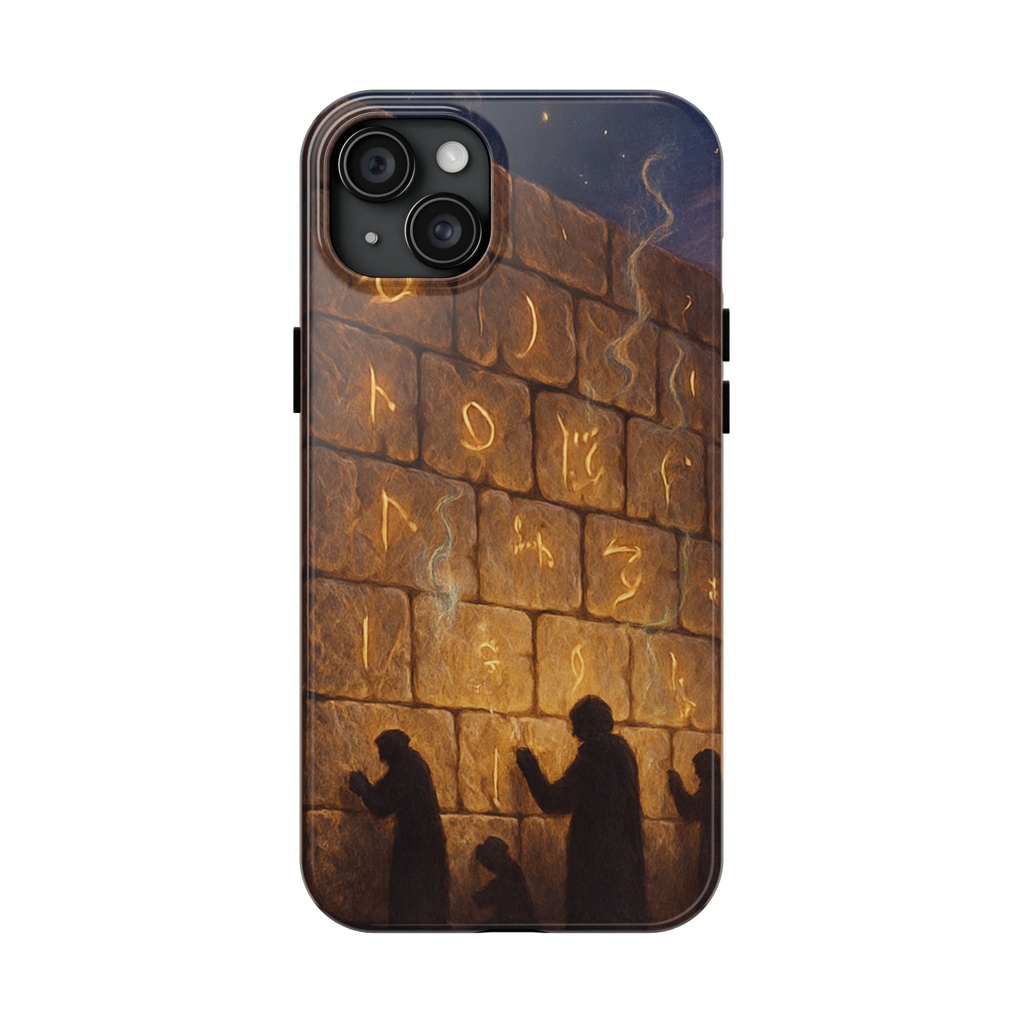 Jewish western Wall Illustration Phone Case — Prayer Silhouettes, Jerusalem Religious Art