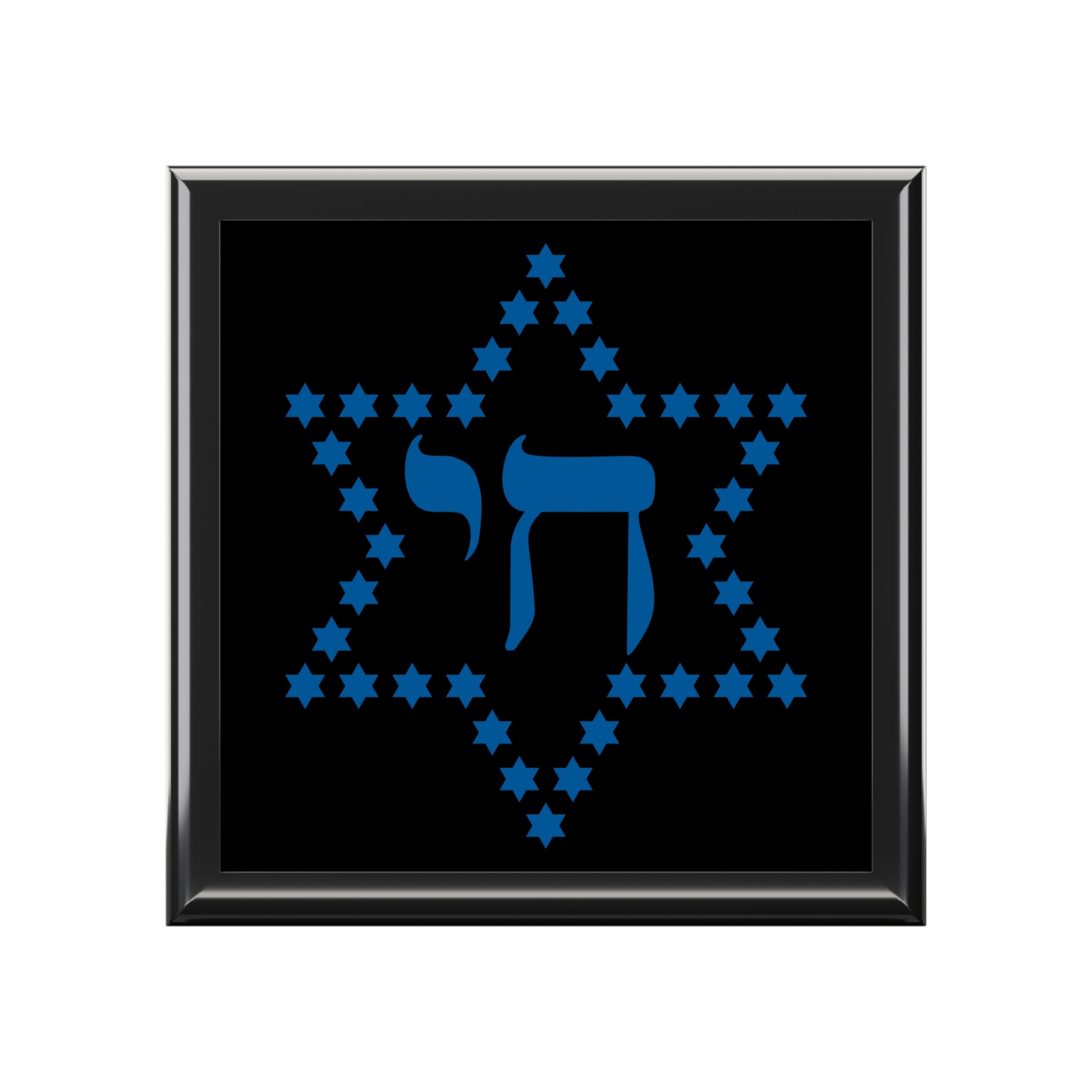 Star of David Jewelry Box with Blue Chai Design — Jewish Keepsake Gift