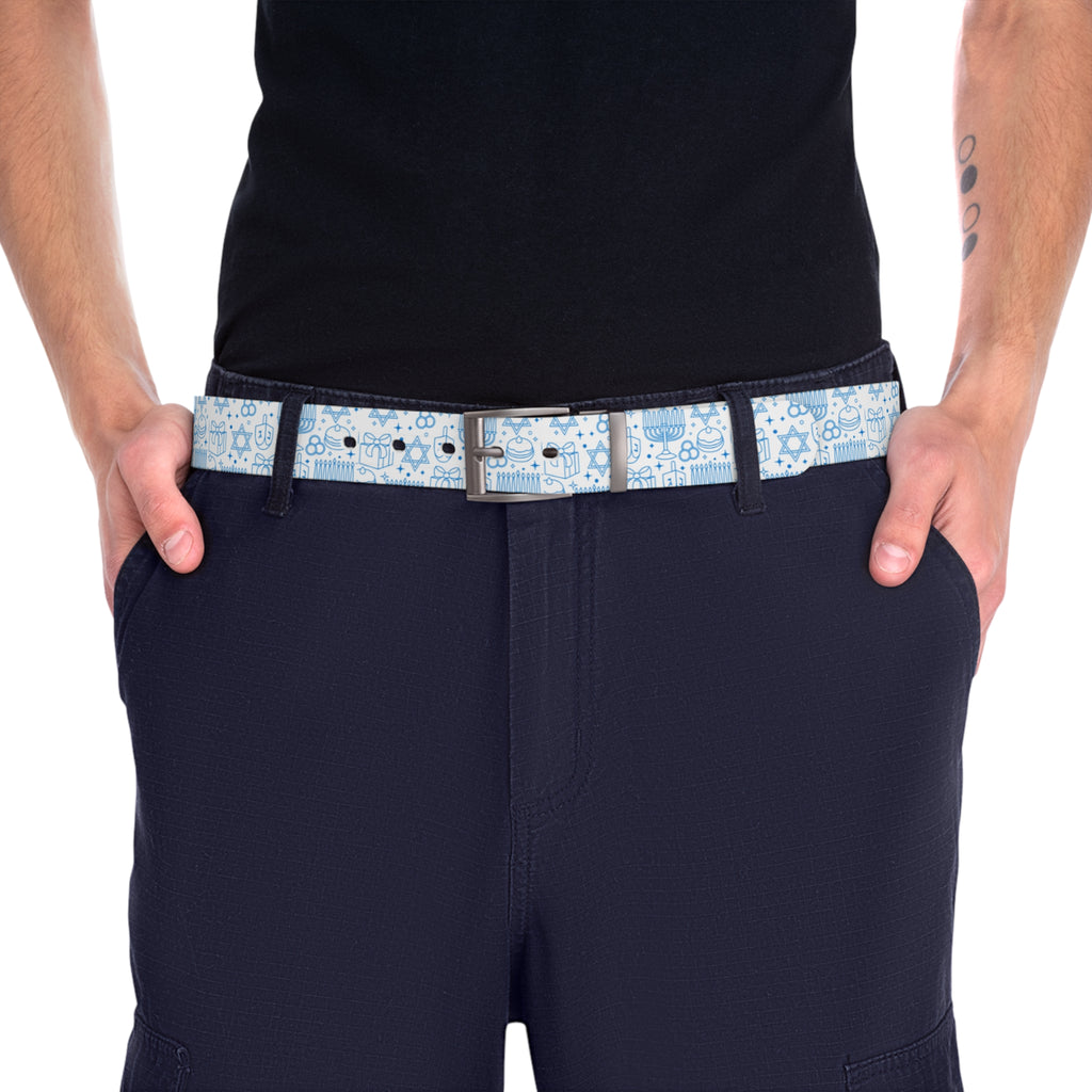Light Blue Floral Pattern Belt — Casual Denim Accessory
