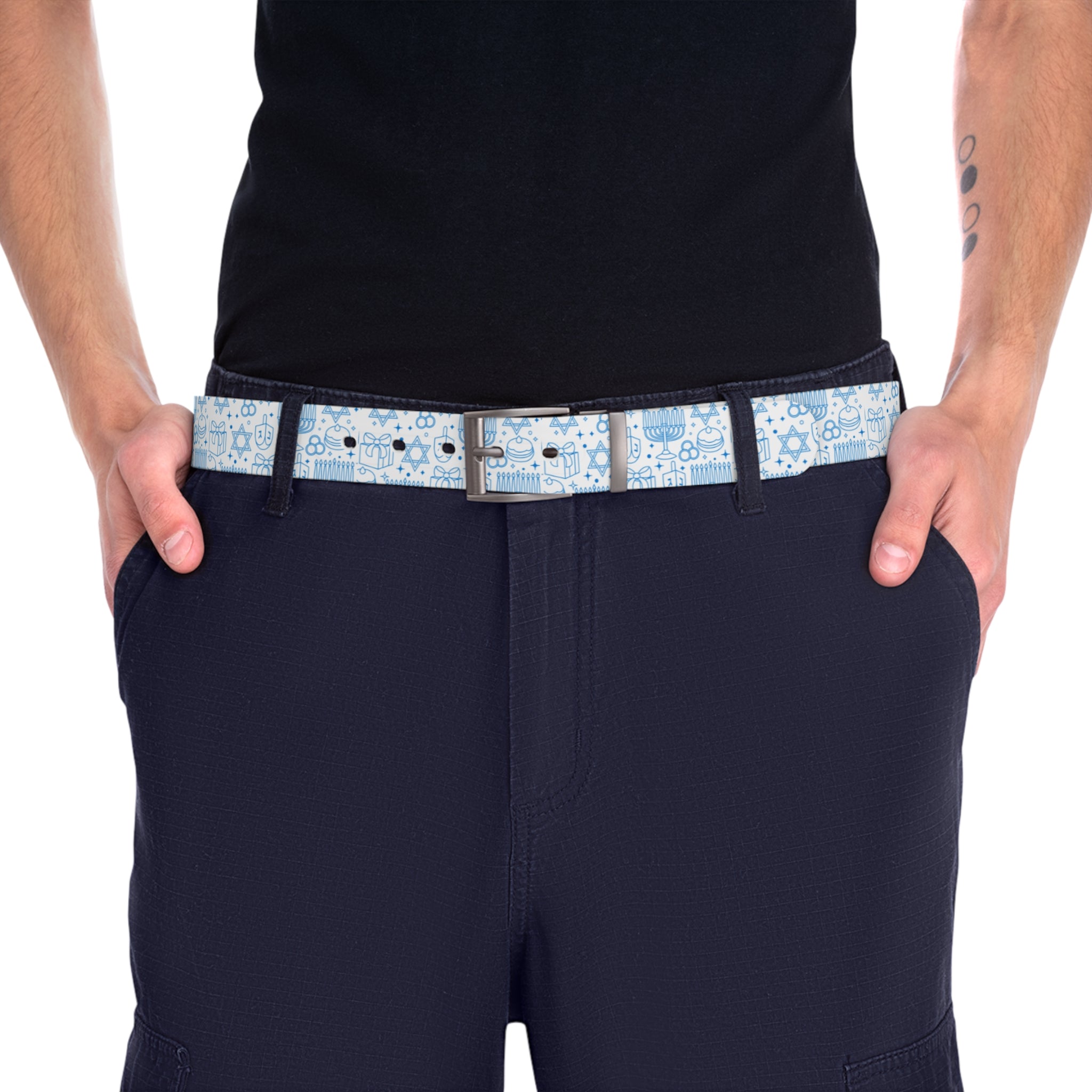 Light Blue Floral Pattern Belt — Casual Denim Accessory