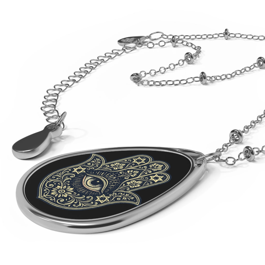 Hamsa Eye Oval Necklace — Protective Spiritual Pendant