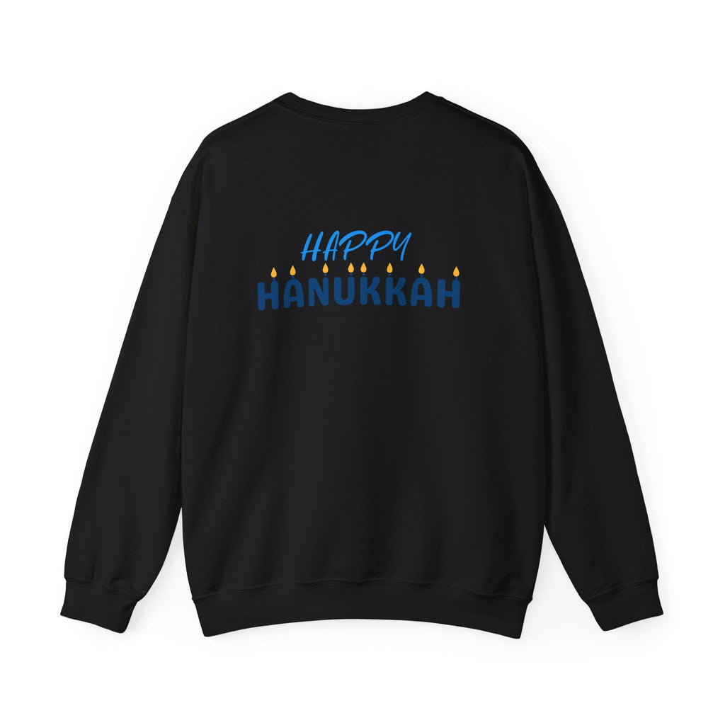 Hanukkah Crewneck Sweatshirt — Menorah, Dreidel & ‘Happy Hanukkah’ Holiday Sweater