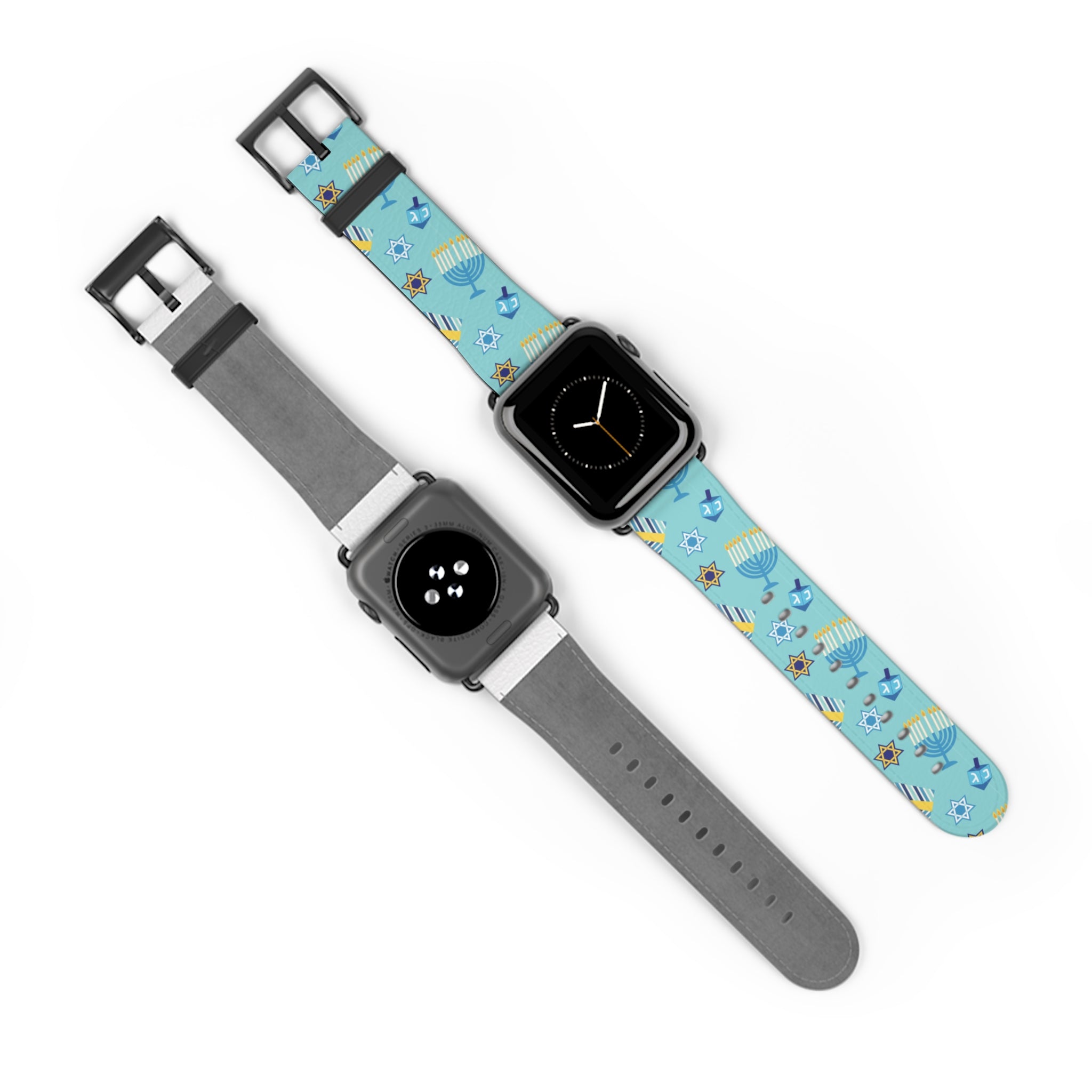 Hanukkah Pattern Watch Band — Menorah, Dreidel & Star of David Apple Watch Strap