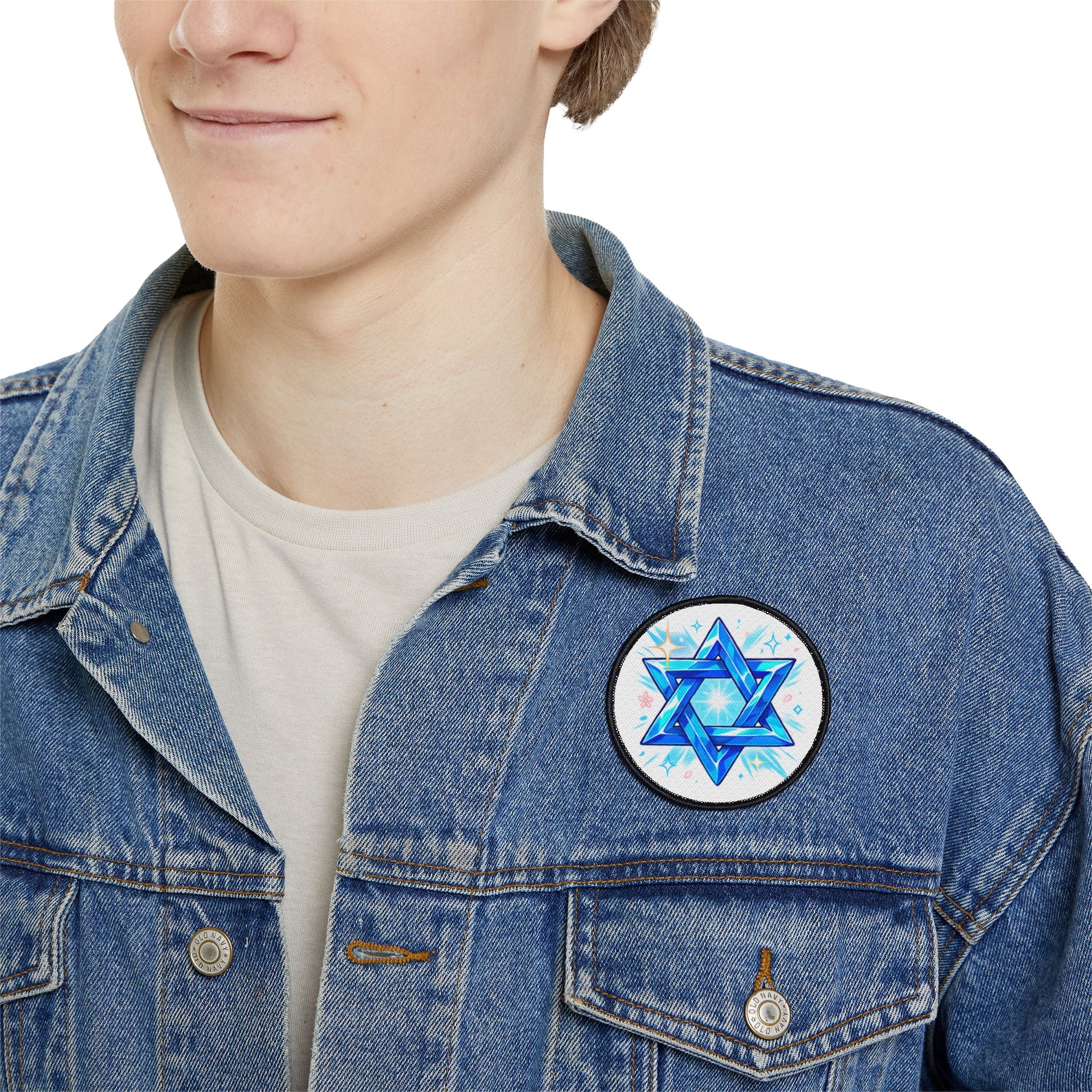 Star of David Iron-On Patch — Sparkling Blue Judaica Patch for Jackets & Bags