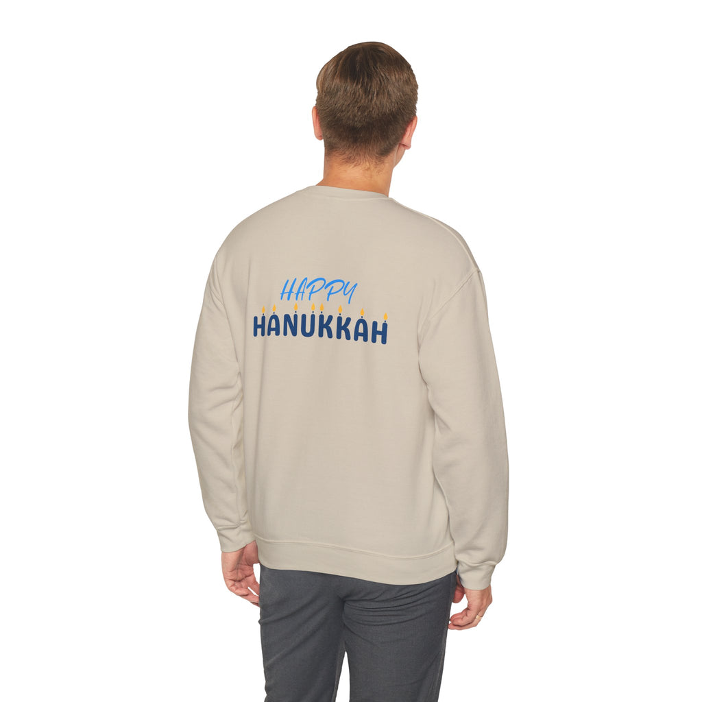 Hanukkah Crewneck Sweatshirt — Menorah, Dreidel & ‘Happy Hanukkah’ Holiday Sweater