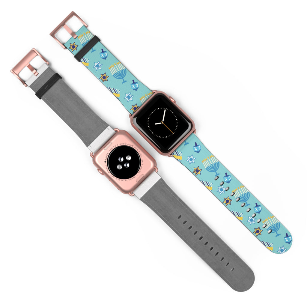 Hanukkah Pattern Watch Band — Menorah, Dreidel & Star of David Apple Watch Strap