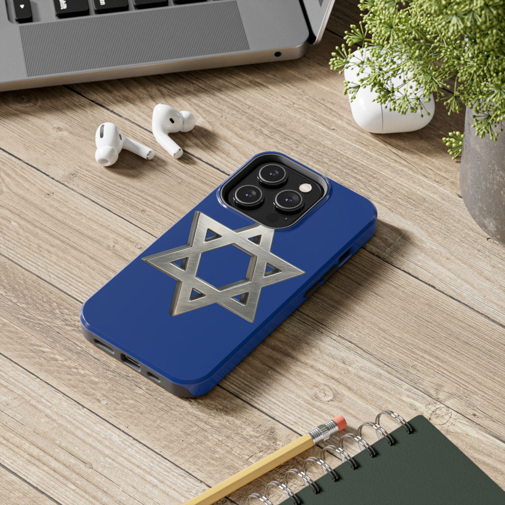 Jewish Blue Phone Case with Silver Star of David – Tough Protective Jewish Religious Design