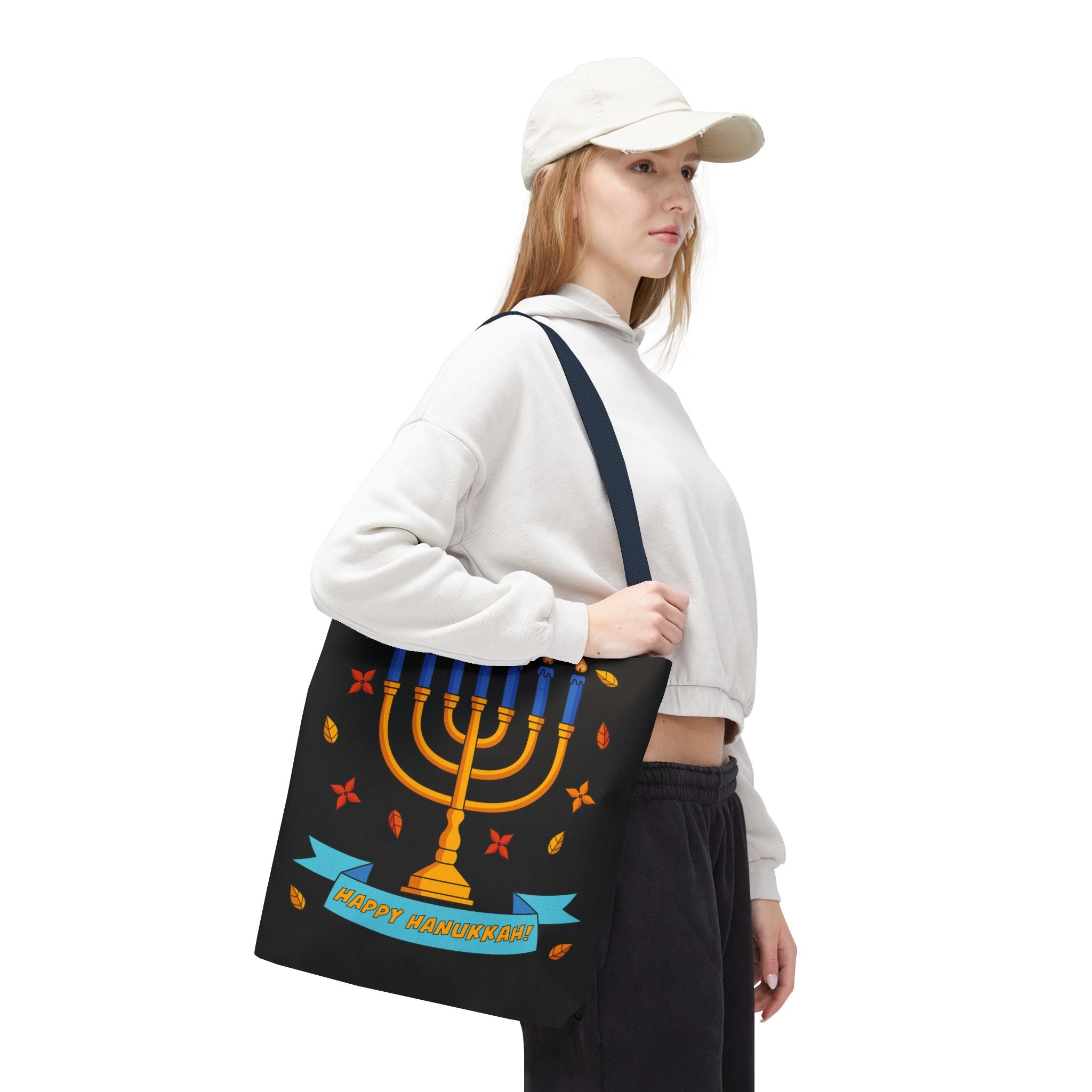 Hanukkah Menorah Tote Bag – "Happy Hanukkah" Holiday Gift Tote
