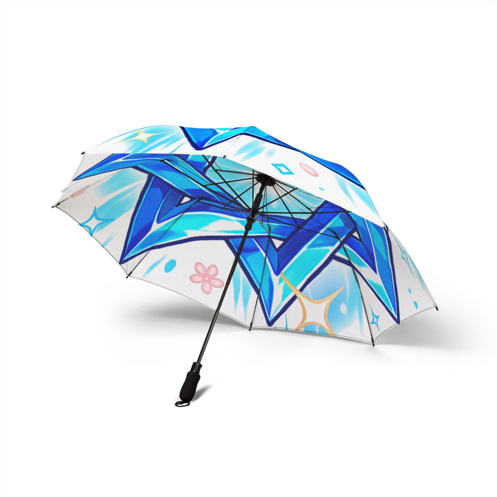 Foldable Umbrella — Blue Star Geometric Design, Semi-Automatic Compact Rain Umbrella