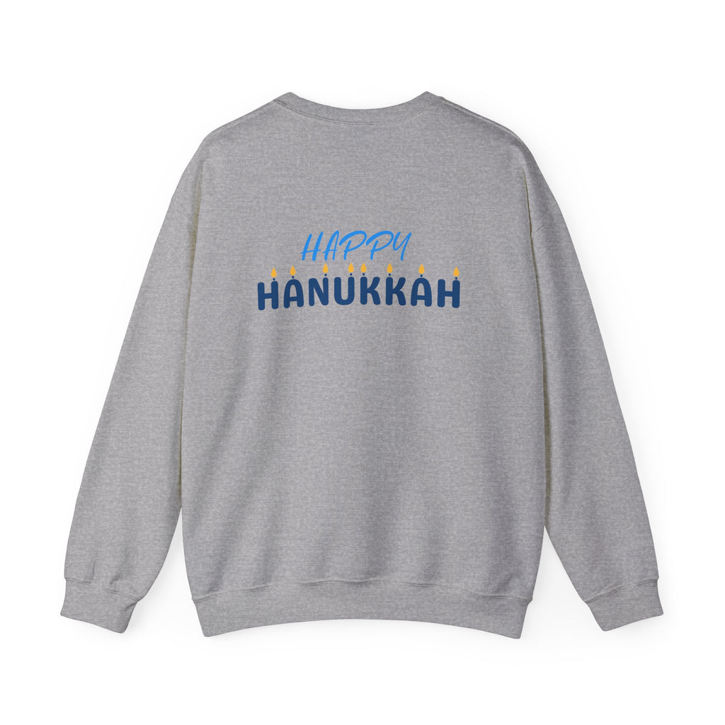 Hanukkah Crewneck Sweatshirt — Menorah, Dreidel & ‘Happy Hanukkah’ Holiday Sweater