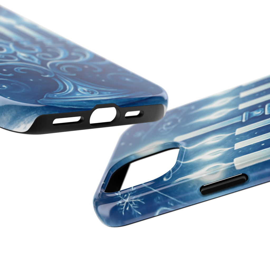 Blue Hanukkah Menorah Tough Phone Case — Holiday Candlelight Protective Cover