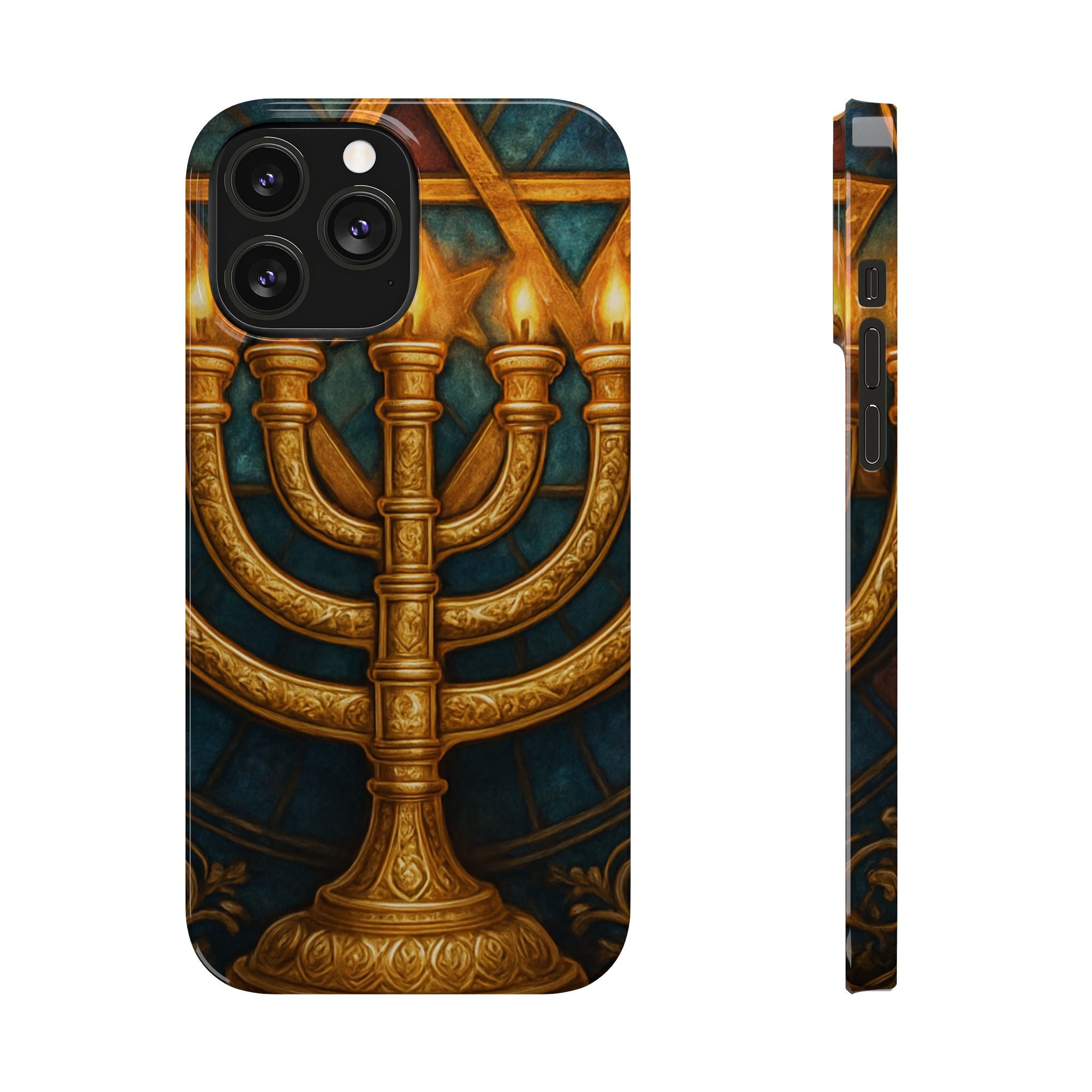 Menorah Slim Phone Case — Gold Hanukkah Dreidel Design