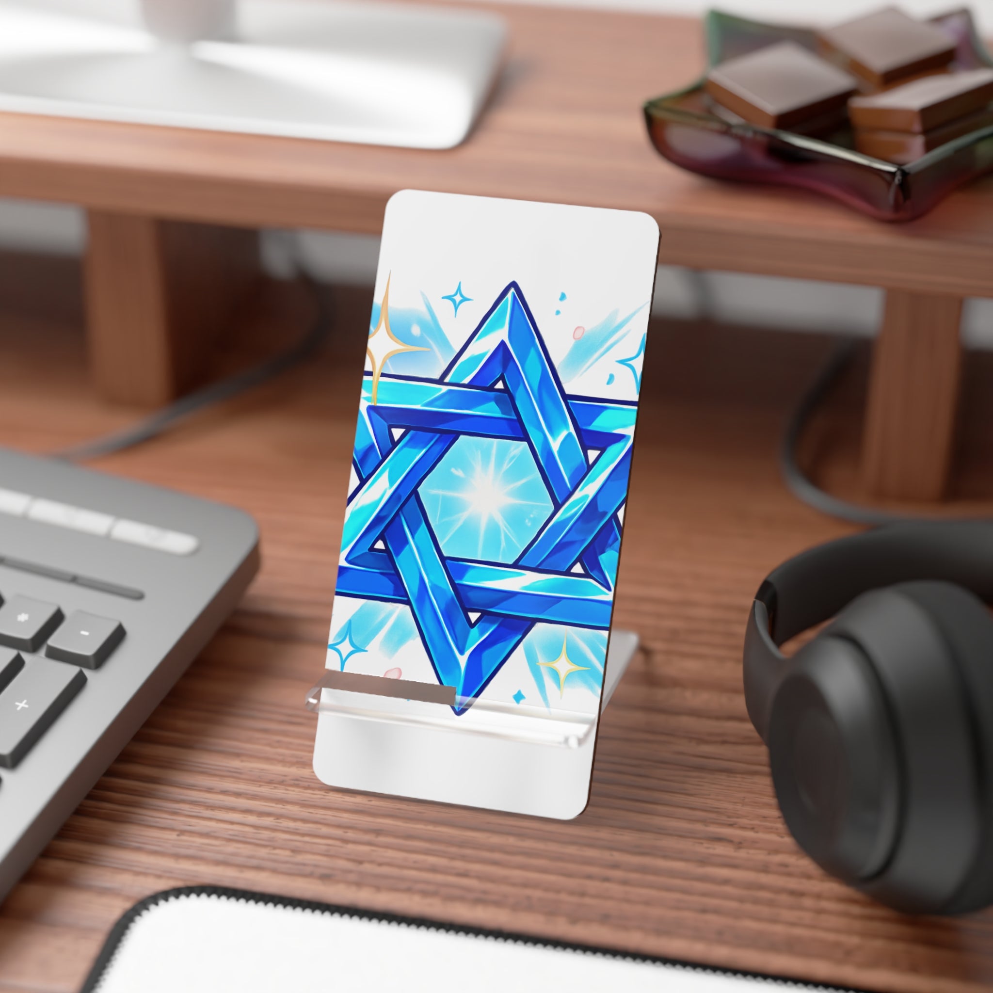 Star of David Phone Stand – Blue Judaica Mobile Display Stand