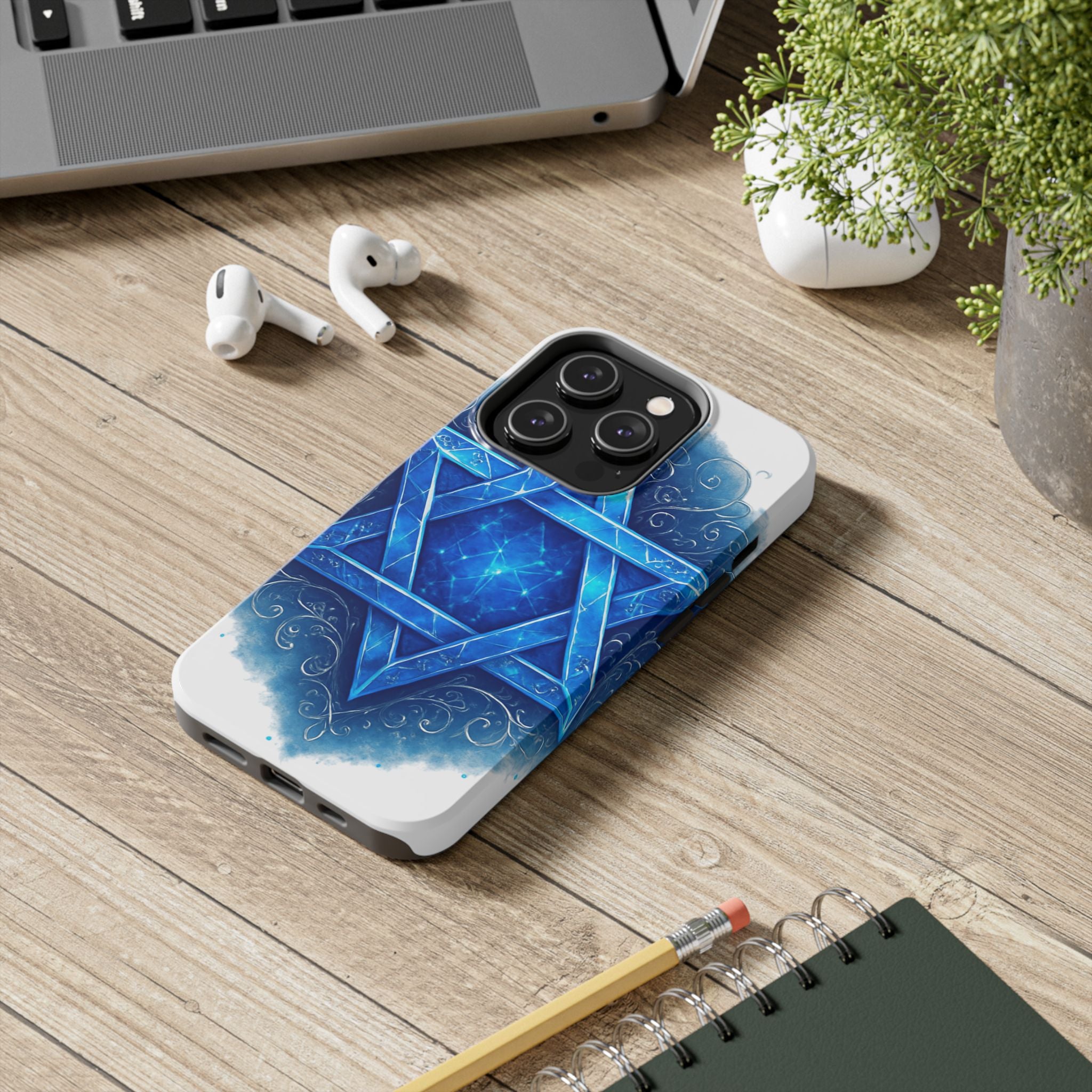 Jewish Star of David Blue Watercolor Tough Phone Case — Protective Jewish Symbol Phone Cover