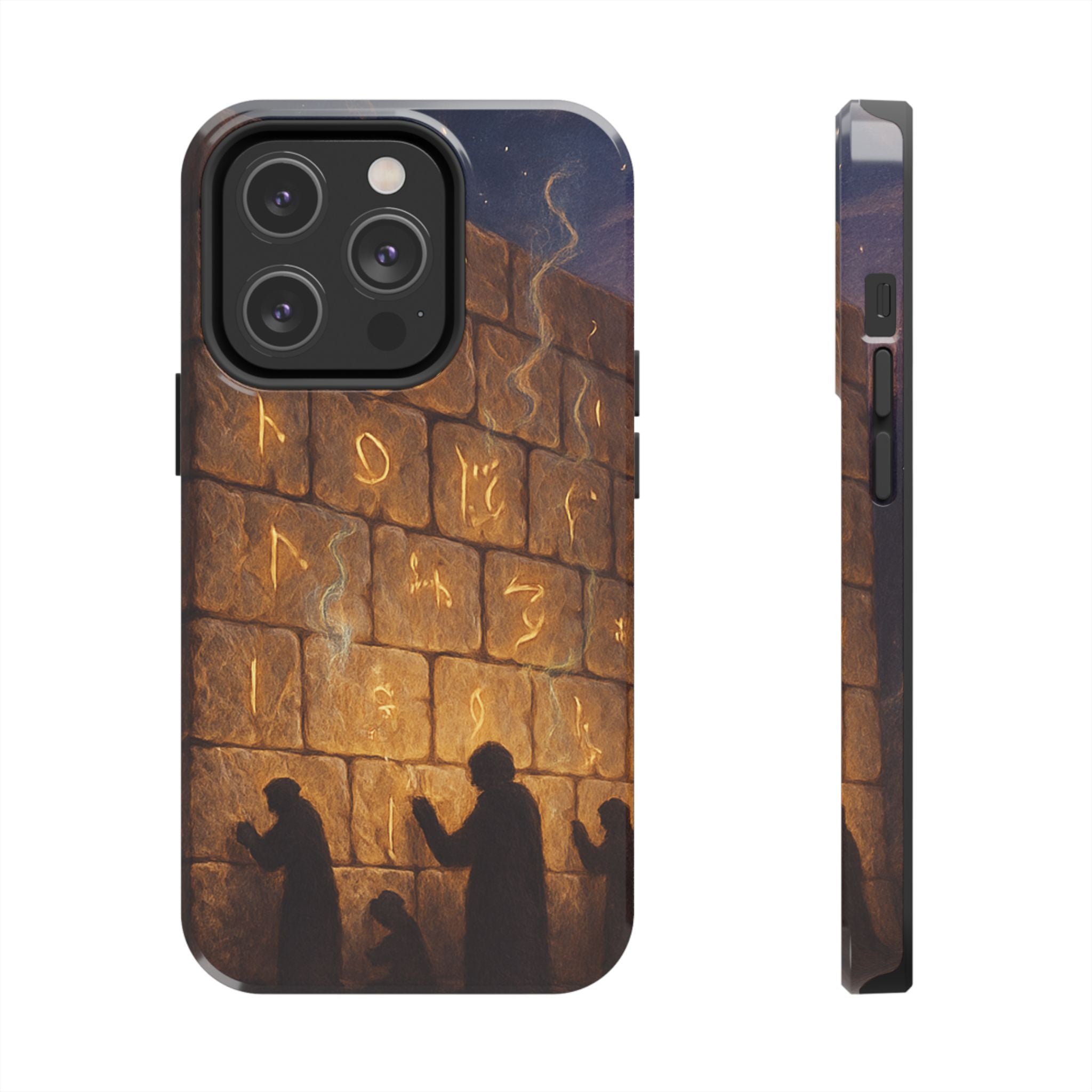 Jewish western Wall Illustration Phone Case — Prayer Silhouettes, Jerusalem Religious Art