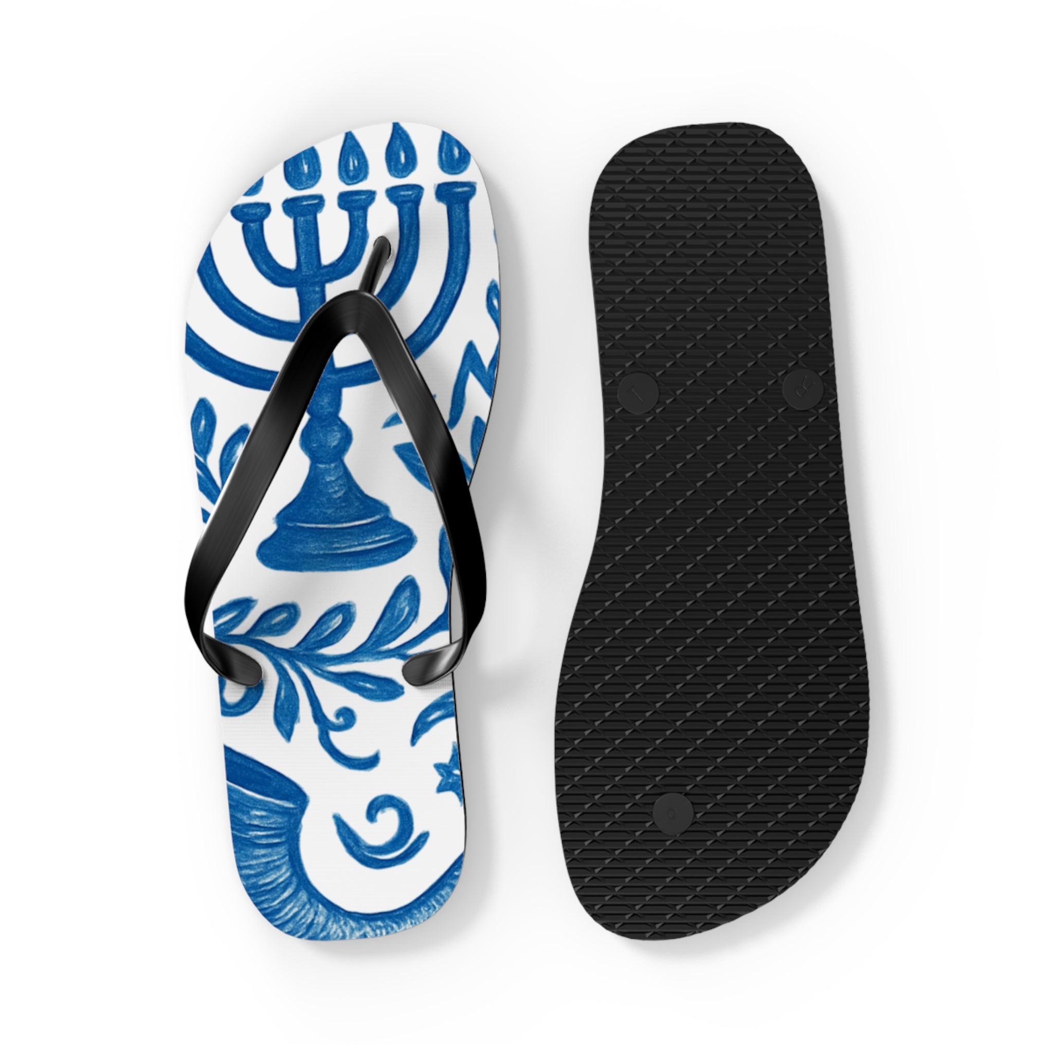 Jewish Design Flip Flops — Menorah & Star of David Sandals