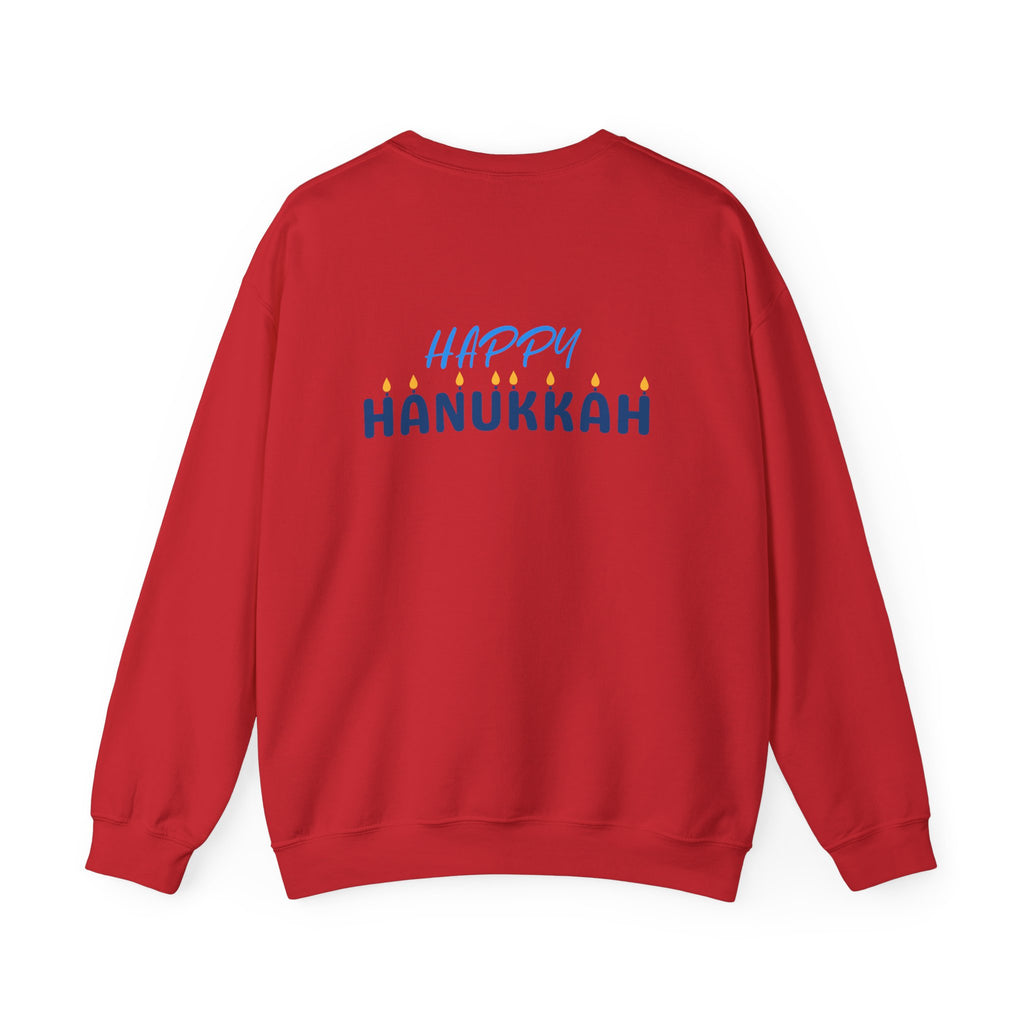 Hanukkah Crewneck Sweatshirt — Menorah, Dreidel & ‘Happy Hanukkah’ Holiday Sweater
