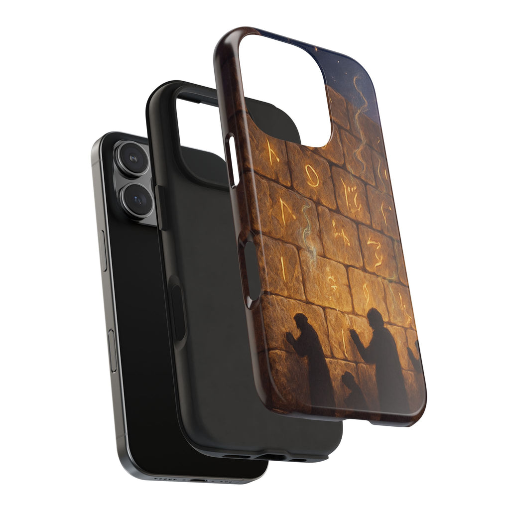 Jewish western Wall Illustration Phone Case — Prayer Silhouettes, Jerusalem Religious Art