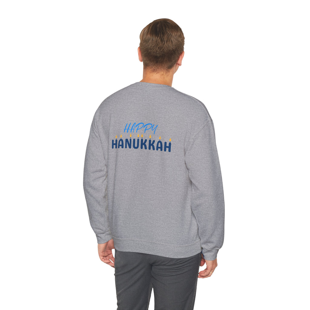 Hanukkah Crewneck Sweatshirt — Menorah, Dreidel & ‘Happy Hanukkah’ Holiday Sweater