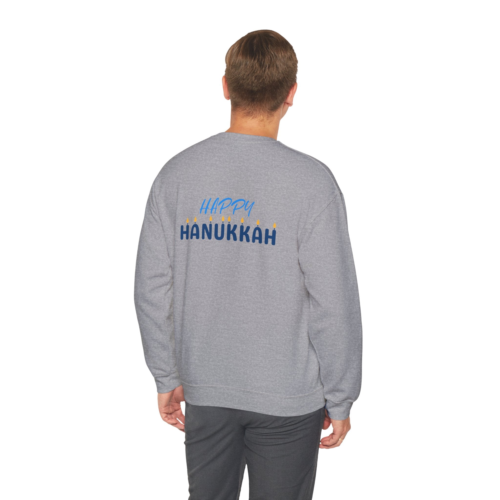 Hanukkah Crewneck Sweatshirt — Menorah, Dreidel & ‘Happy Hanukkah’ Holiday Sweater