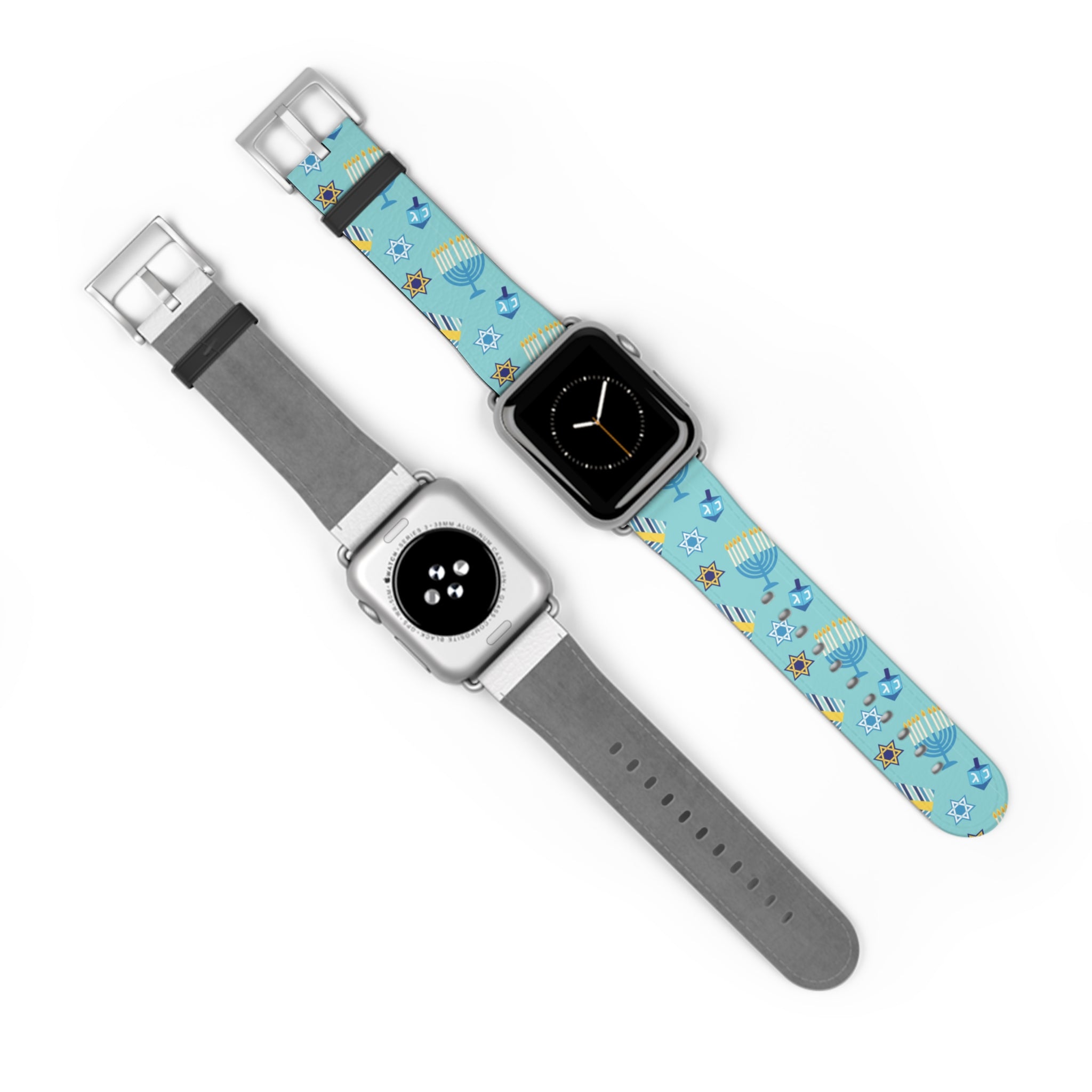 Hanukkah Pattern Watch Band — Menorah, Dreidel & Star of David Apple Watch Strap