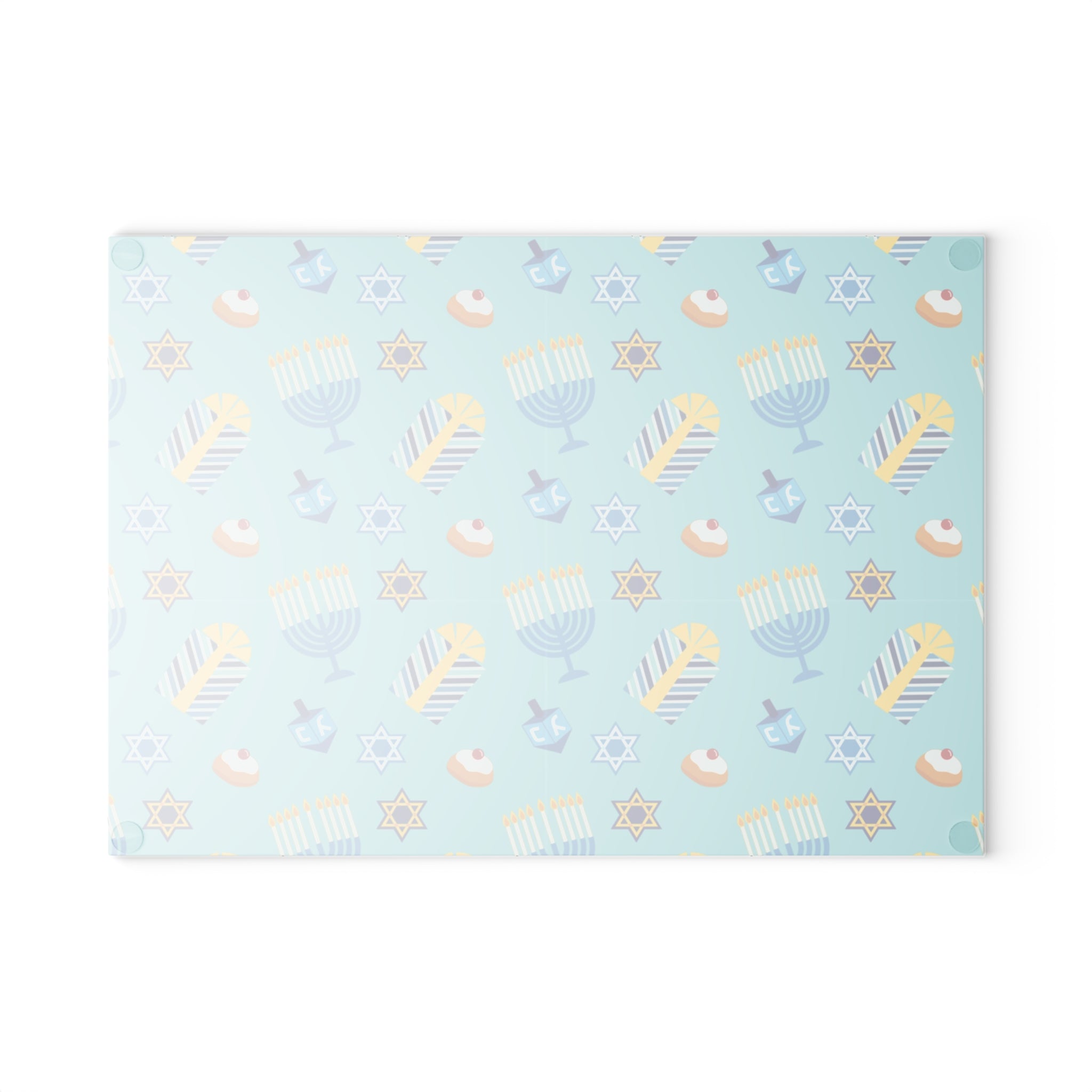 Hanukkah Pattern Glass Cutting Board — Menorah, Dreidel & Gelt Kitchen Board