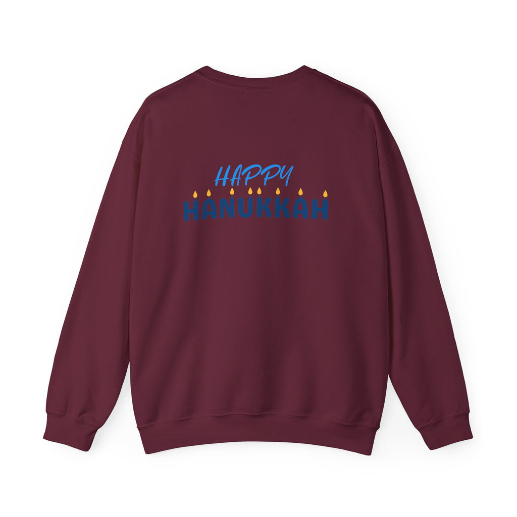 Hanukkah Crewneck Sweatshirt — Menorah, Dreidel & ‘Happy Hanukkah’ Holiday Sweater