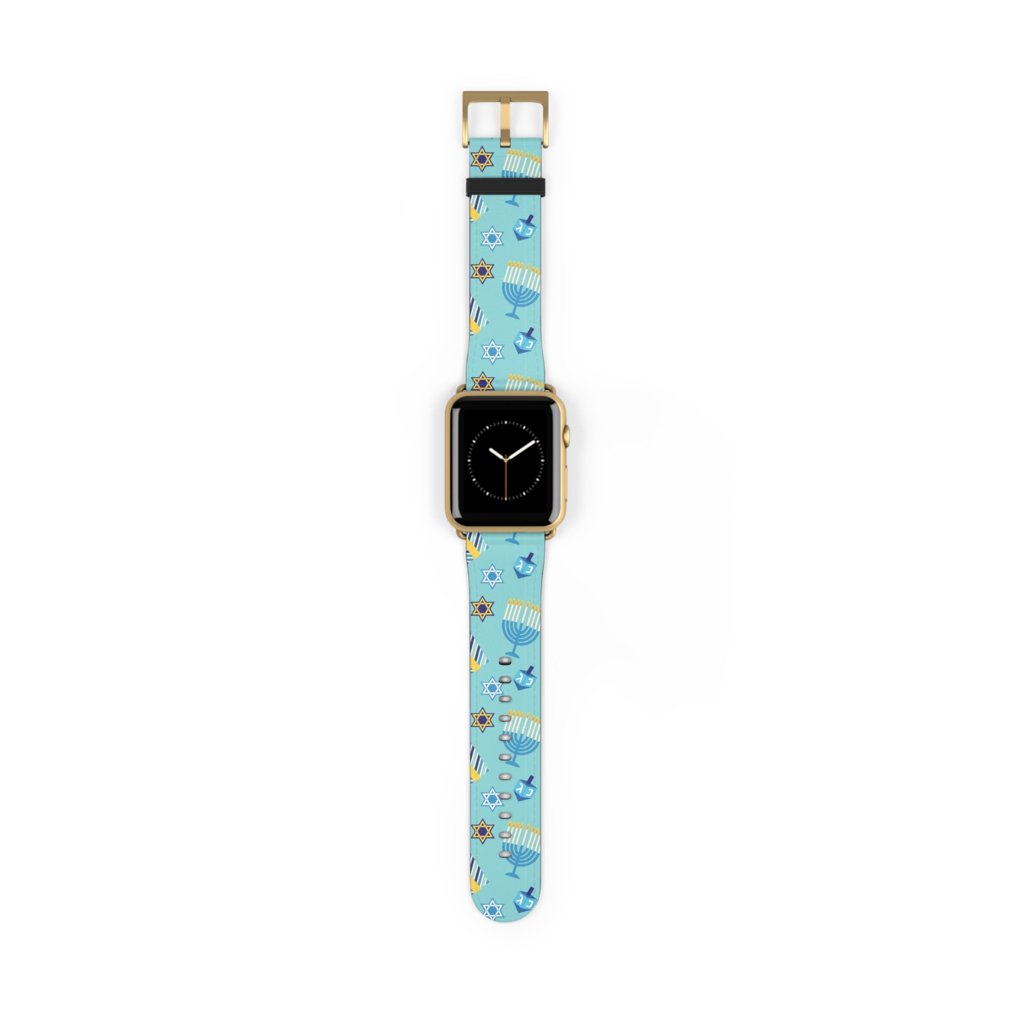 Hanukkah Pattern Watch Band — Menorah, Dreidel & Star of David Apple Watch Strap