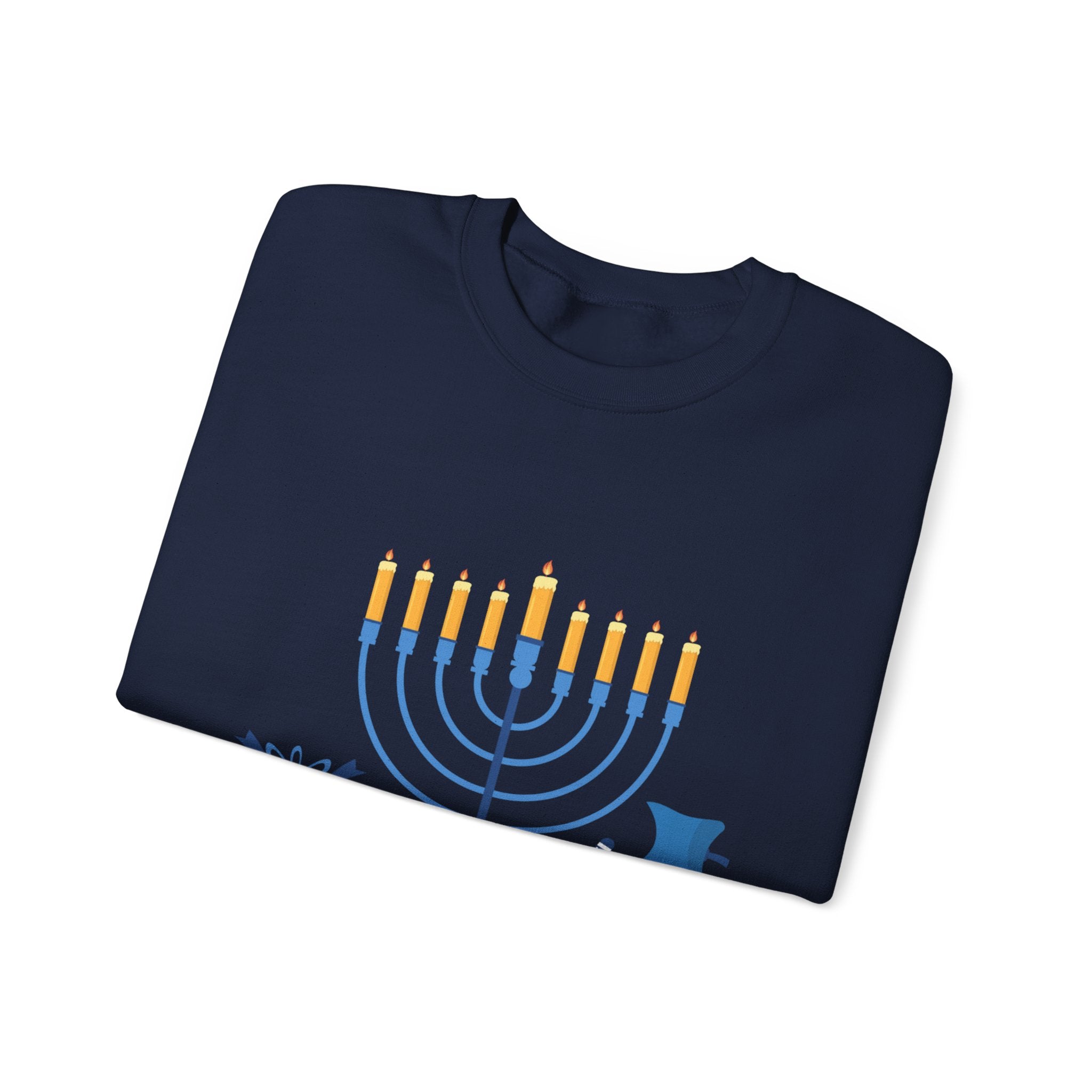 Hanukkah Crewneck Sweatshirt — Menorah, Dreidel & ‘Happy Hanukkah’ Holiday Sweater