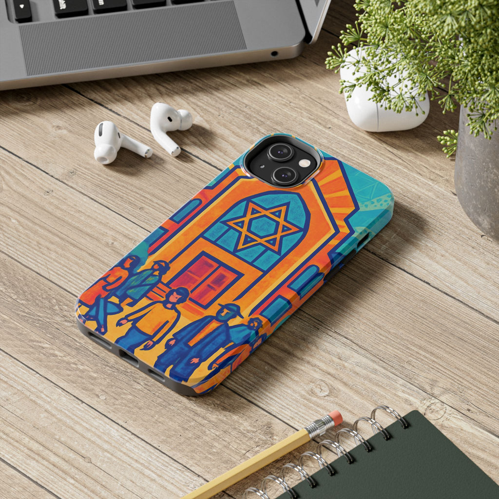Jewish Synagogue Art Tough Phone Case — Colorful Jewish Community Design